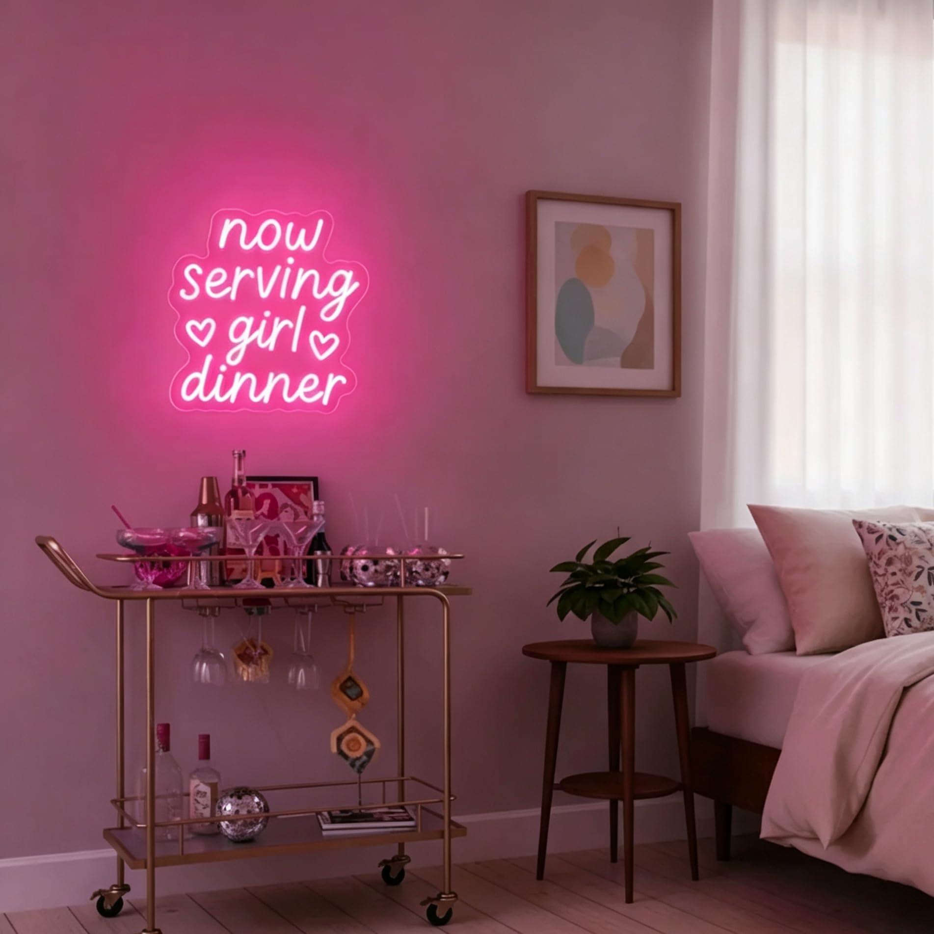 Neonowy znak 'Now Serving Girl' możliwość przyciemniania różowy LED neonowa lampa ścienna urocze serce akcent bar wózek dekoracja ścienna do baru domu, na wieczór panieński, dziewczęcy nocny