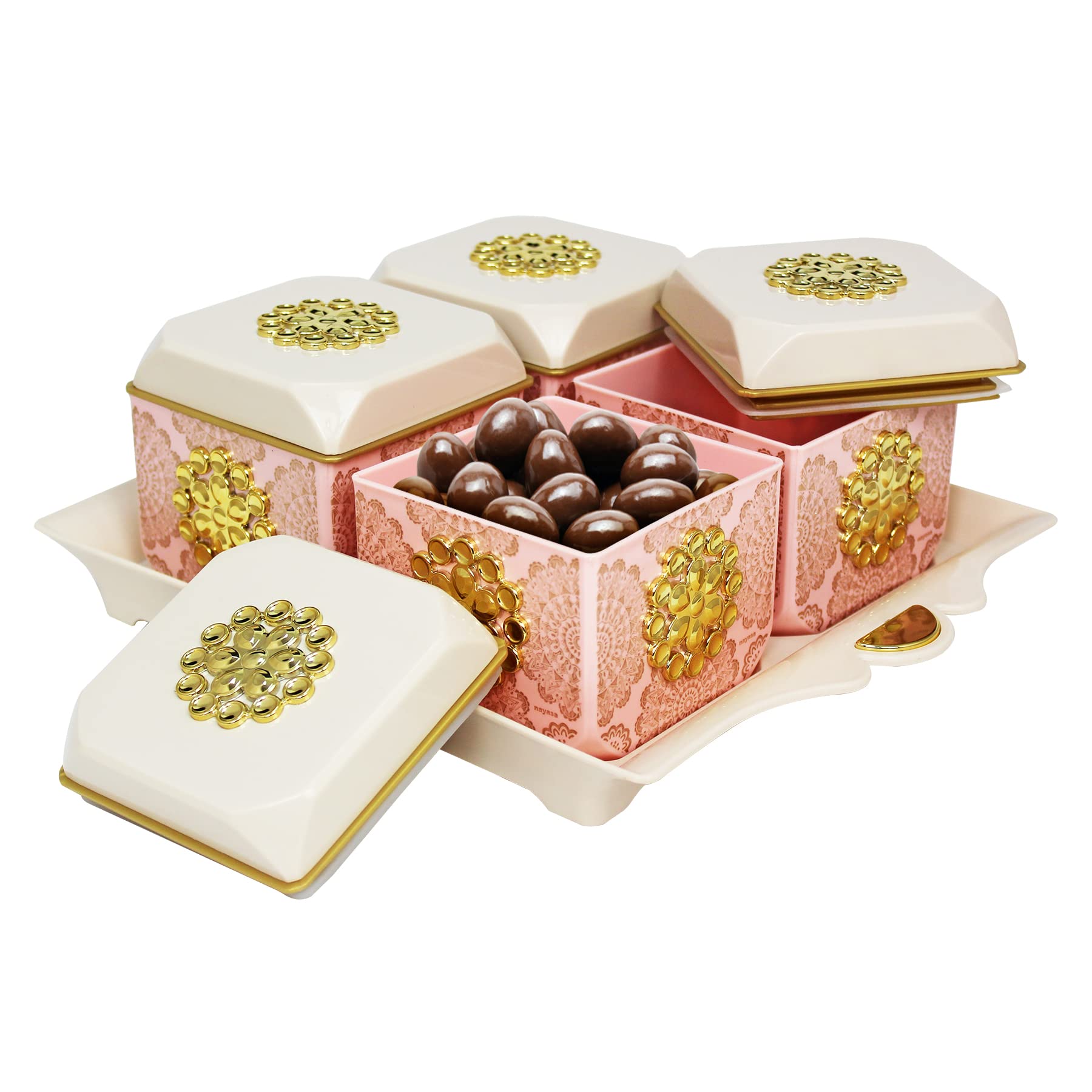 Nayasa Dry Fruit Tray with Leakproof Containers Florentine (Pink)