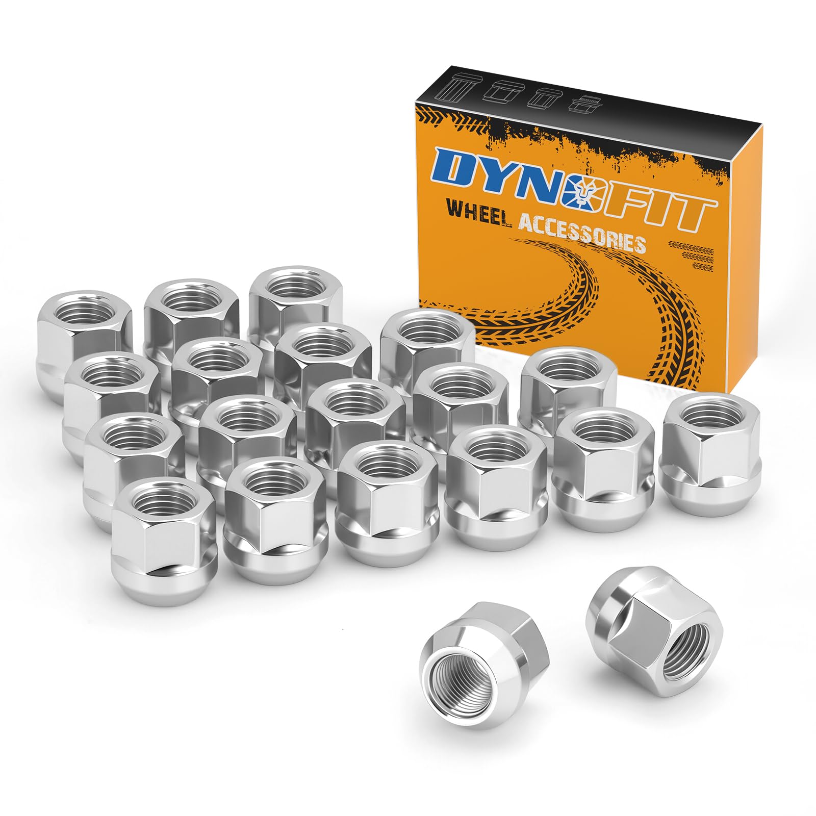 dynofit 1/2"-20 Lug Nuts Compatiable with Ford Ranger Mustang Jeep Grand Cherokee Wrangler,20pcs 1/2x20 Chrome Open End Wheel Nuts,for Explore Crown Victoria 5 Lug Aftermarket Wheels