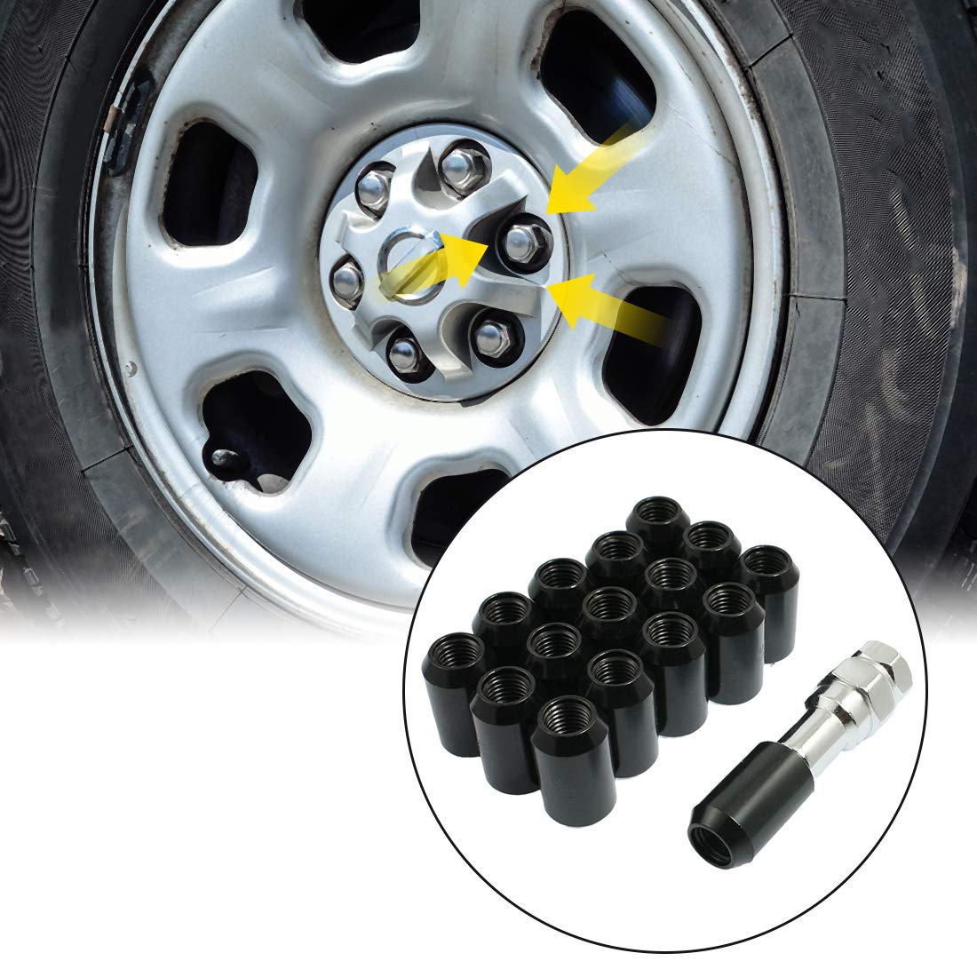 sourcing map M12 X 1,5mm Paso de Roscas Antirrobo Hex Tuercas de Cubo Lanta con Llave Acero Carbono Negro