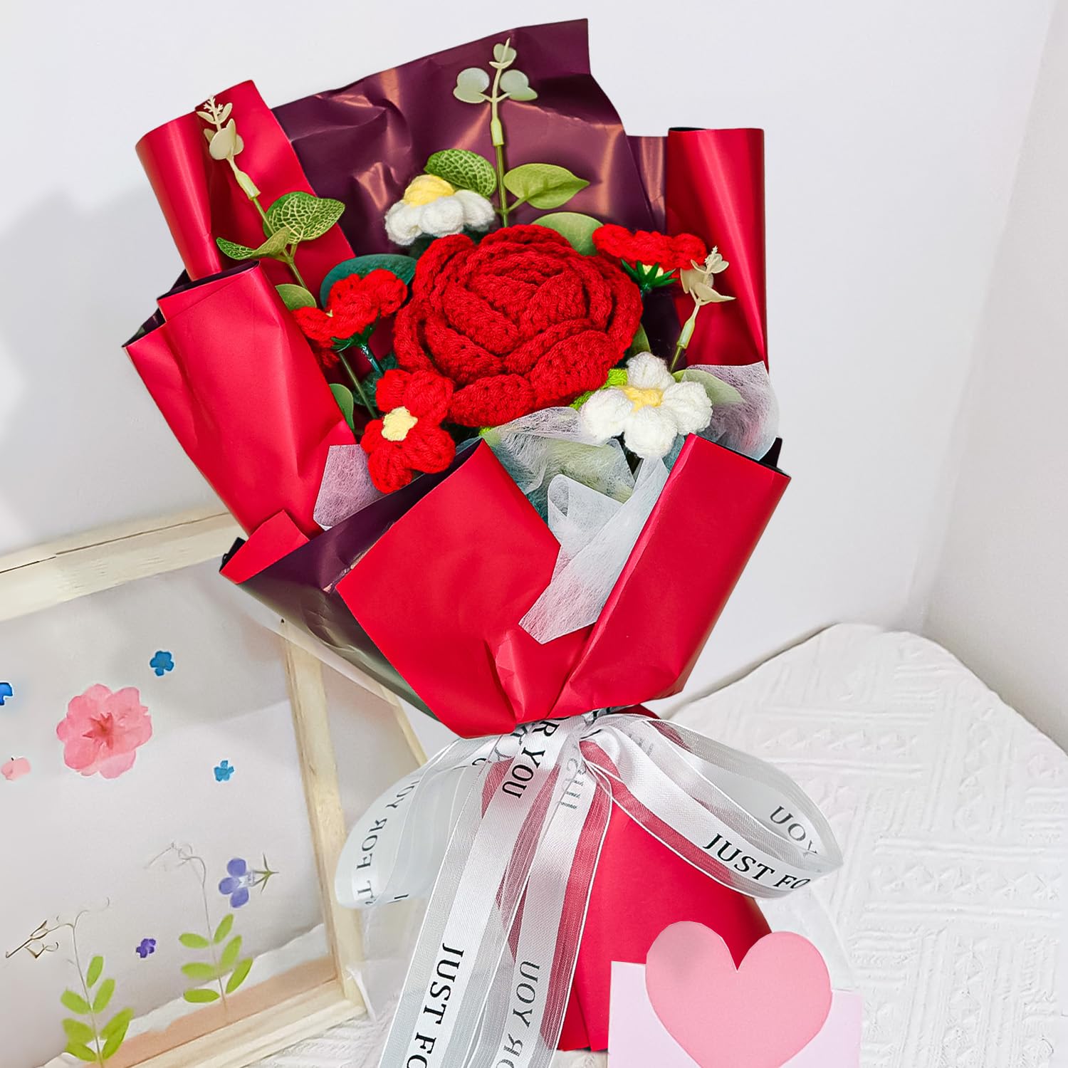 Ekhasa Red Rose Crochet Flowers Bouquet (Medium Size) | Knitted Flowers For Gifting | Woolen Bouquet Perfect For Crochet Gifts | Handmade Bouquets Gift-image-10