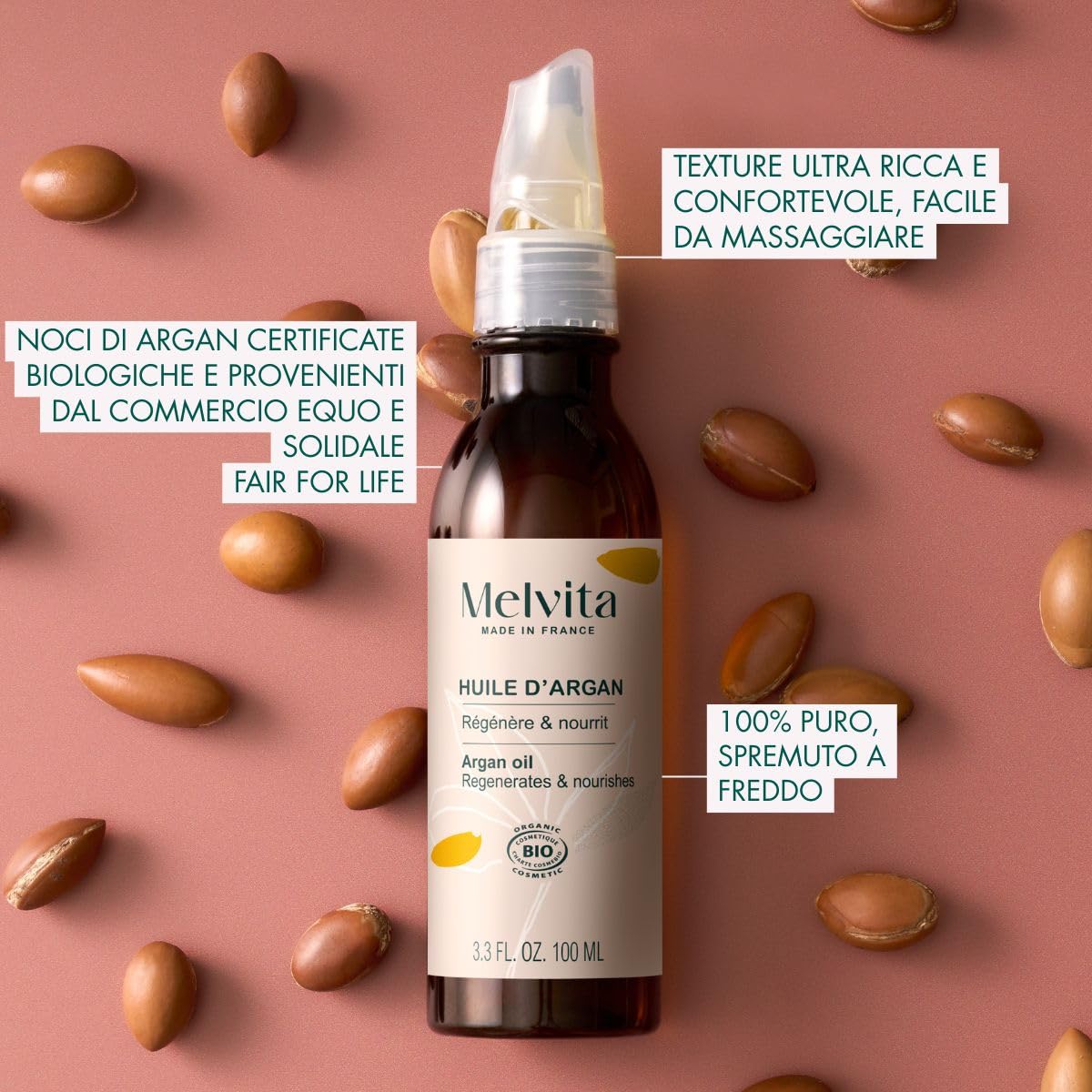 Melvita - Olio di bellezza - Nutre e Protegge la pelle - Per il viso - il Corpo e i Capelli - Prodotto in Francia