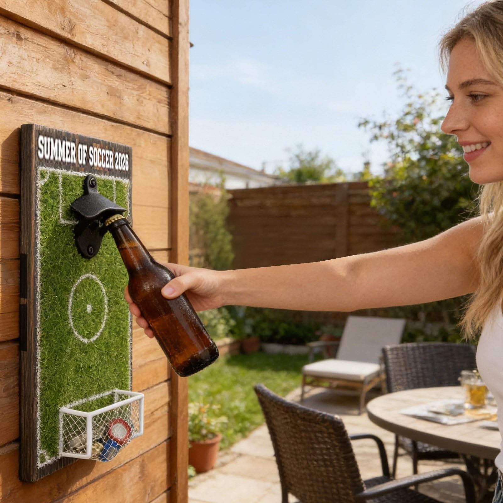 Apribottiglie a forma di campo da calcio, decorazione da parete, a forma di campo da calcio, divertente collezionista di tappi di bottiglia, regalo creativo per la decorazione di bar di calcio