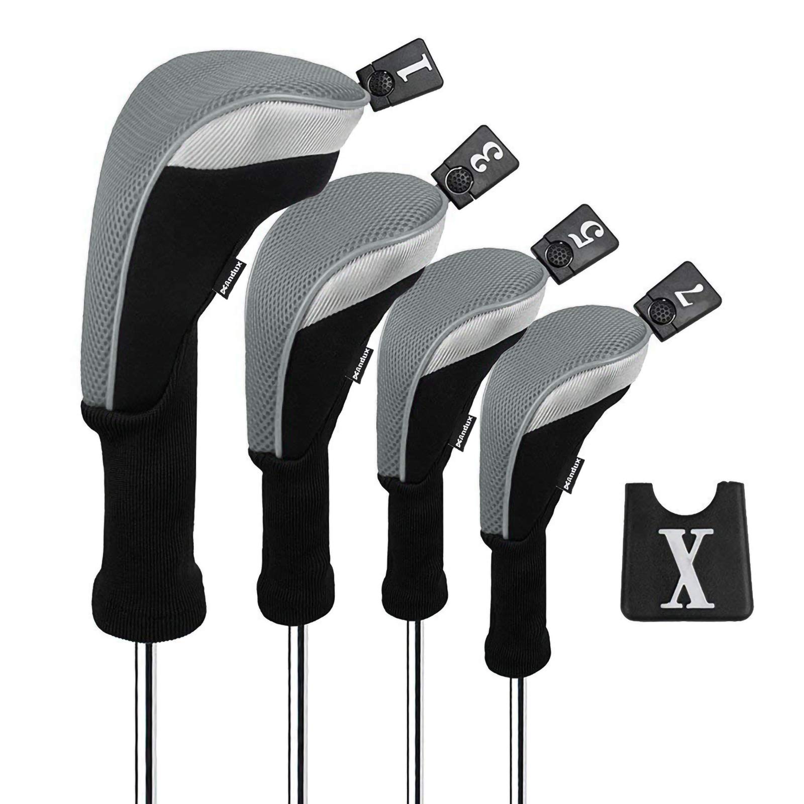 Andux4pcs/Set Golf Wood Club Head Covers 460cc Driver with Long Neck Grey