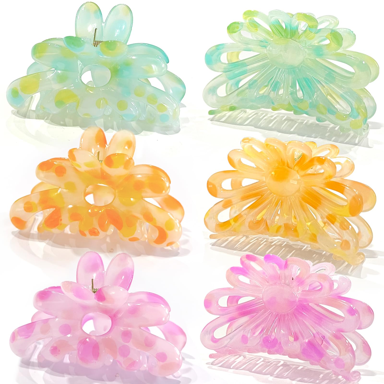 Hair Claw Clips for Thick/Thin Hair Claws 6PCS,3.34" Nonslip Big Cute Hair Clips Square Claw Clips,2.36" Medium Flower Hair Clips for Women/Girls,Hair