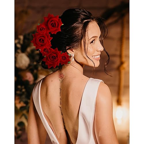 Miniatura 6 de 6 pinzas para el pelo de rosas rojas para mujeres y niñas, broches de flores, broches florales, pinzas de tela con rosas para el cabello, accesorios