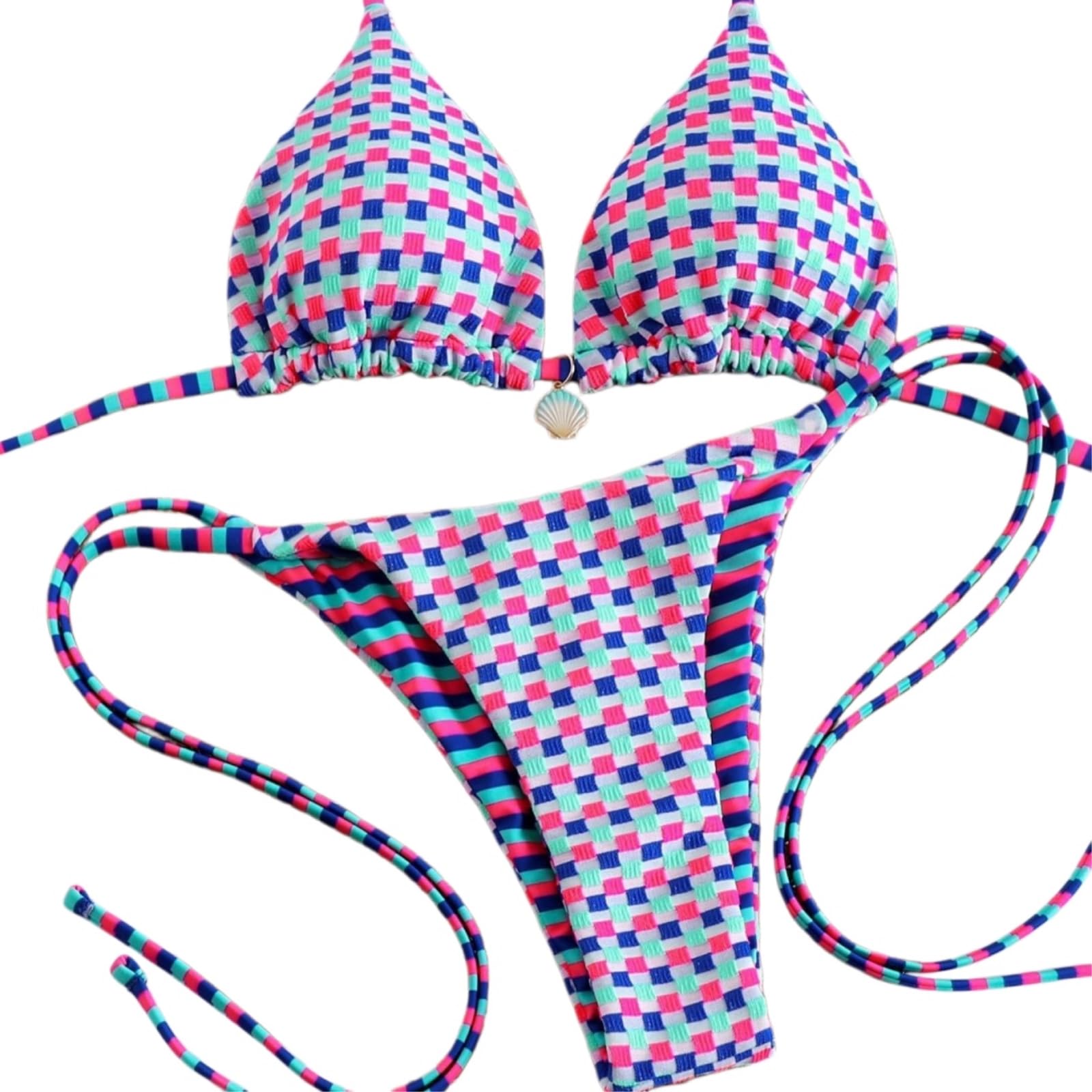 Bikini Mujer Triángulo Impreso Conjunto De Dos Piezas Cuerda Traje Baño Ropa Playa-04-xl