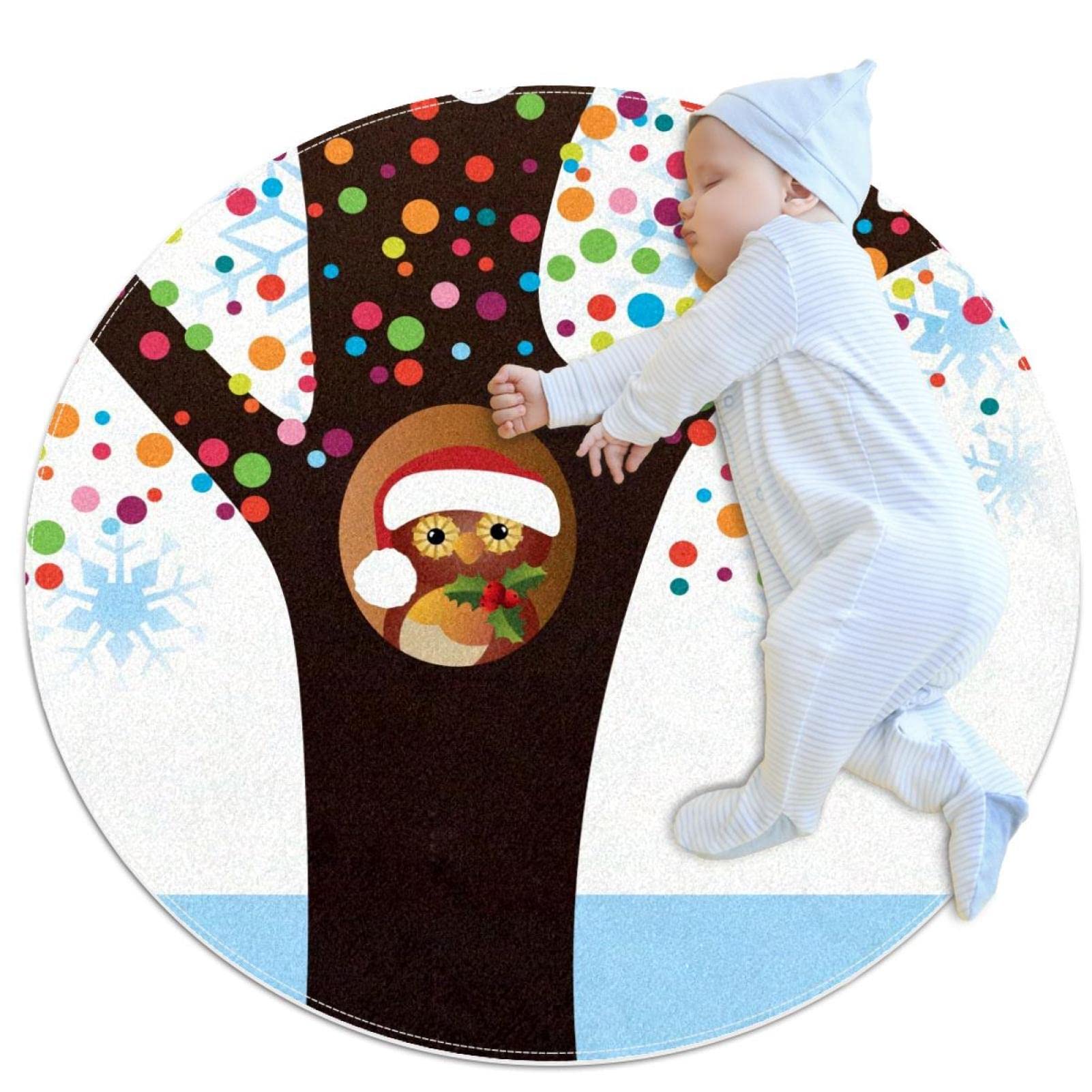 Tapis pour enfants rond hibou de Noël JDEZ 80cm tapis de jeu animaux filles garçons