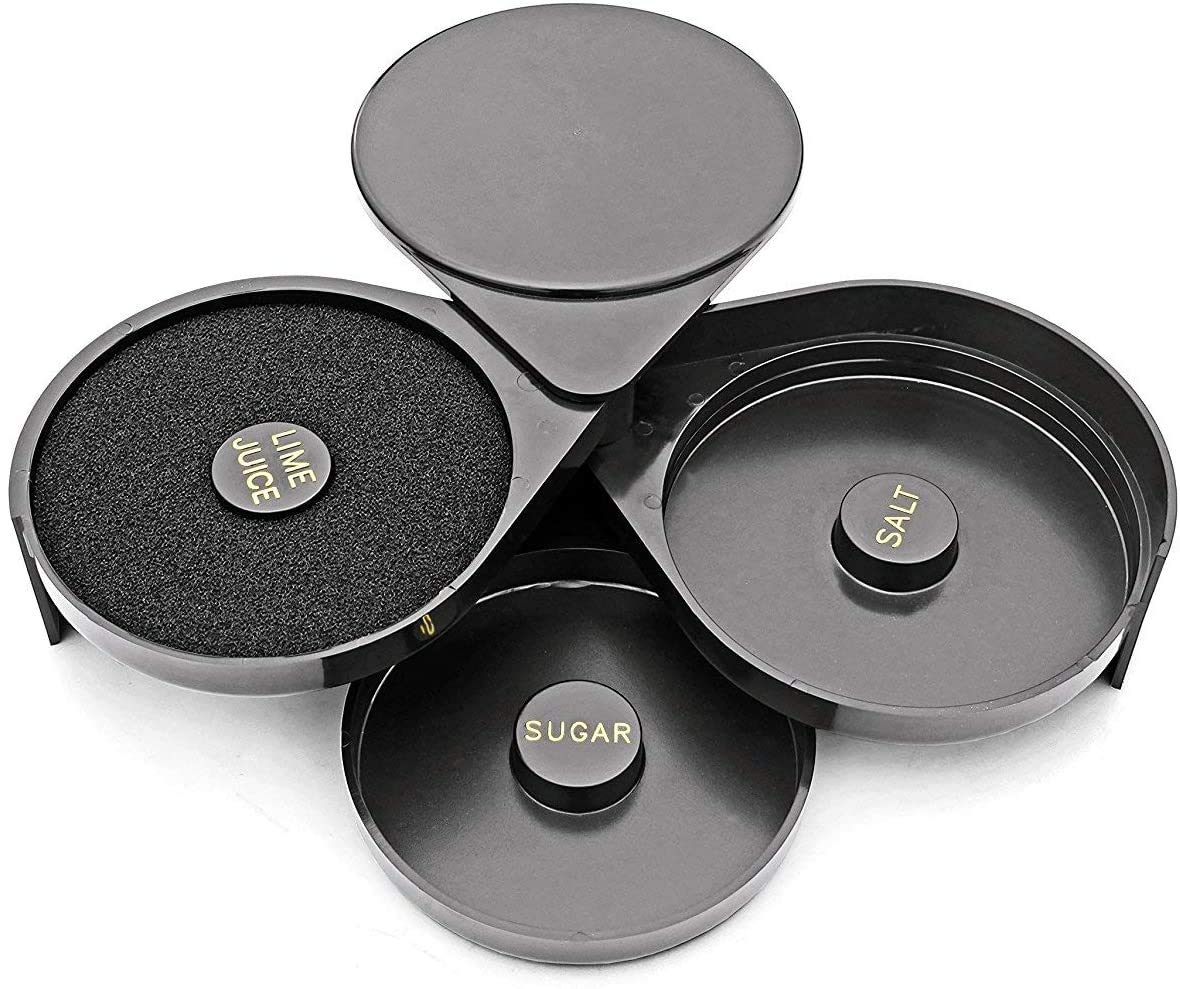 (6-PC) 3-Comp Glass Rimmer with Sponges Bar Supplies Plastic Black Rimmer