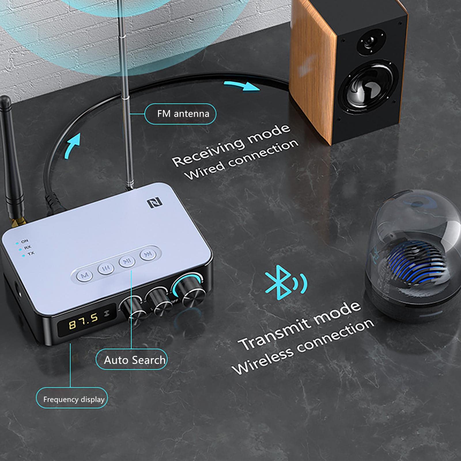 TECKEEN Bluetooth 5.1 NFC Émetteur Récepteur Adaptateur Bluetooth Audio Adaptateur 3.5mm USB HiFi Stéréo Musique