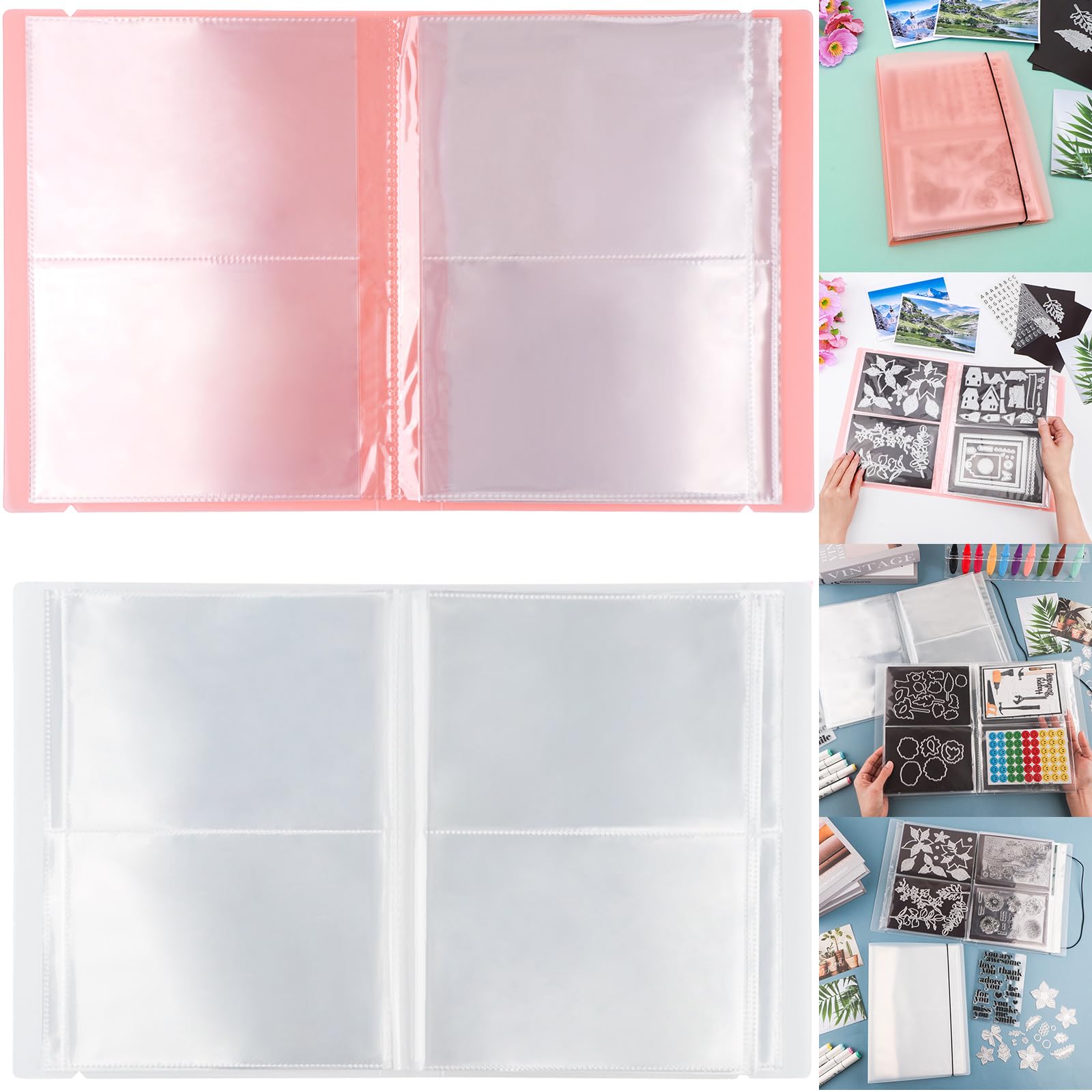 2 Pack Large Sticker Photo Storage Album, Stamp &amp; Cutting Dies Storage Book Organizer Folder for Cards Storage DIY Scrapbooking Card Making Supplies 20 Pages 80 Pockets/Pack (Clear + Orange)