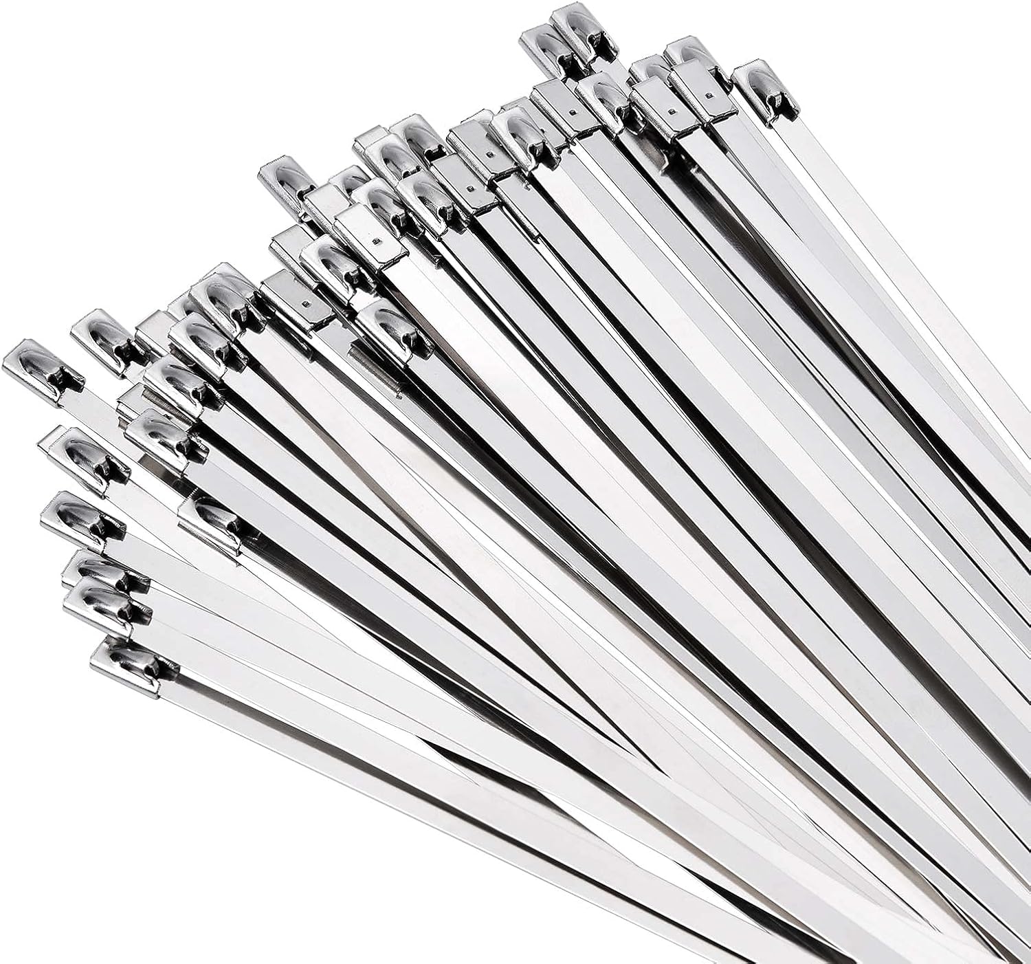 Mezzo 100PCS Metal Cable Zip Ties Heavy Duty 11.8 Inch, Premium Stainless Steel Cable Zip Ties with 198LBS Tensile Strength, Multi-Purpose Self-Locking Metal Wrap Wire Ties for Indoor and Outdoor