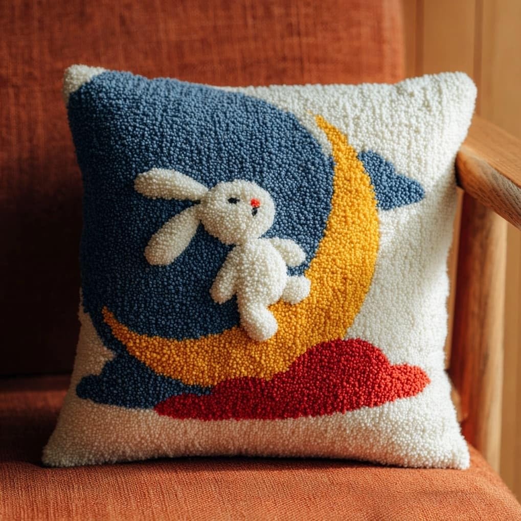 AxiangziK Latch Hook Pillow Kit 17x17in,Rabbit on the Moon