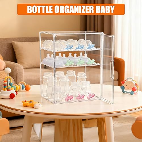 Miniatura 6 de YESGIRL Organizador de biberones transparente de 3 niveles, almacenamiento acrílico apilable transparente con cajón para encimera, estación de