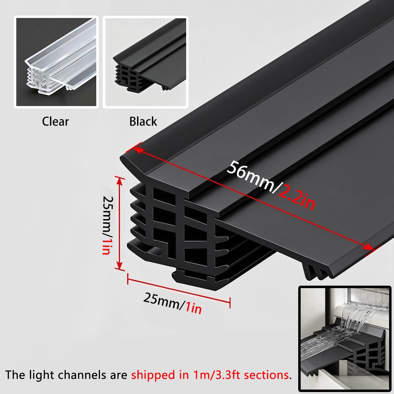 LZMZMQ Deflector de Lluvia Puerta Barrera Deflectora De Agua para Alféizar, Perfil Vierteaguas Transparente, Protector contra La Lluvia | [](W 56mm/2.2in,6M(19.7FT))