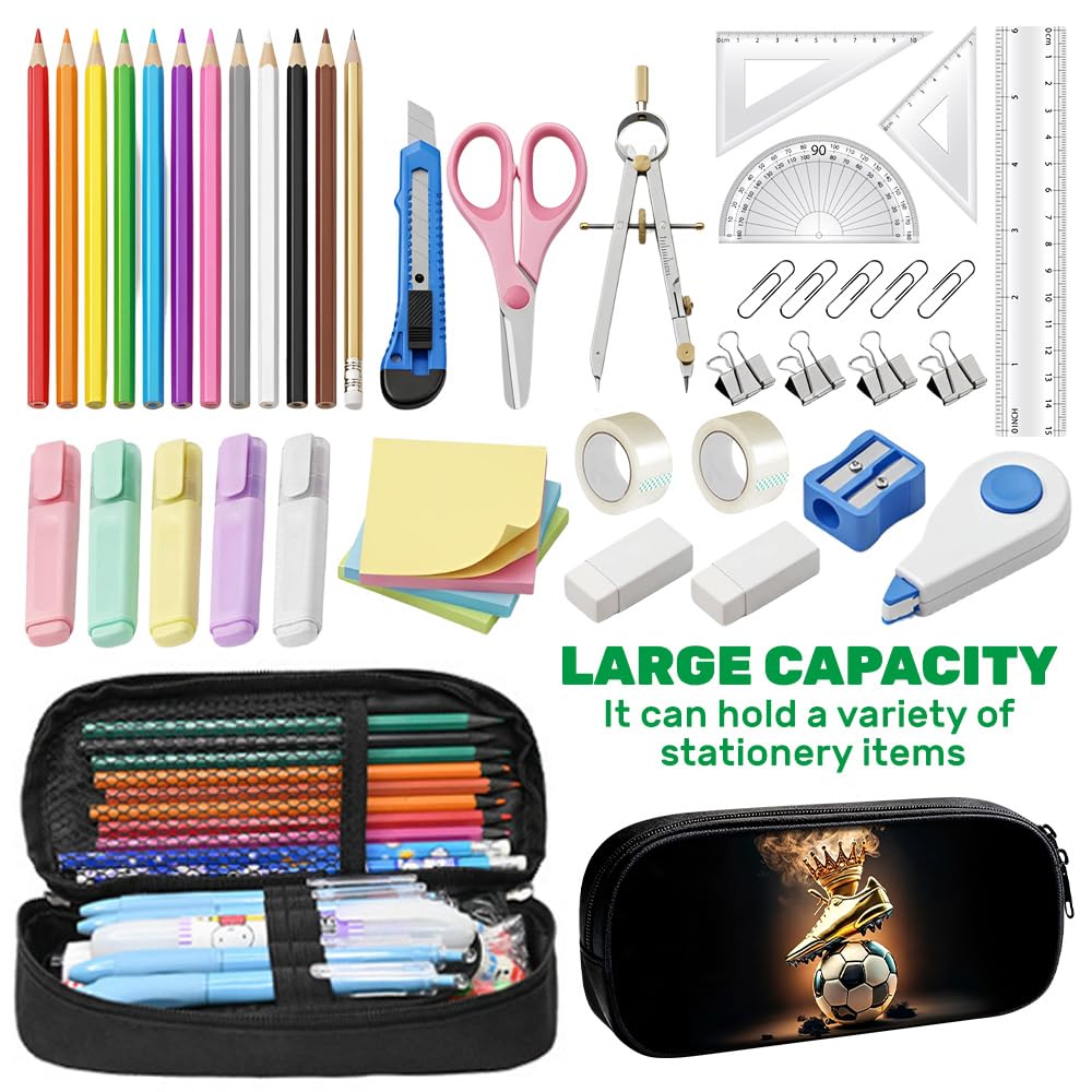 Trousse pour garçons, Trousse de Football pour l'école Primaire et Le collège, Grande à 2 Compartiments avec Porte-Crayons à l'intérieur, pour Enfants, Adolescents (Soulier d'or) - 3