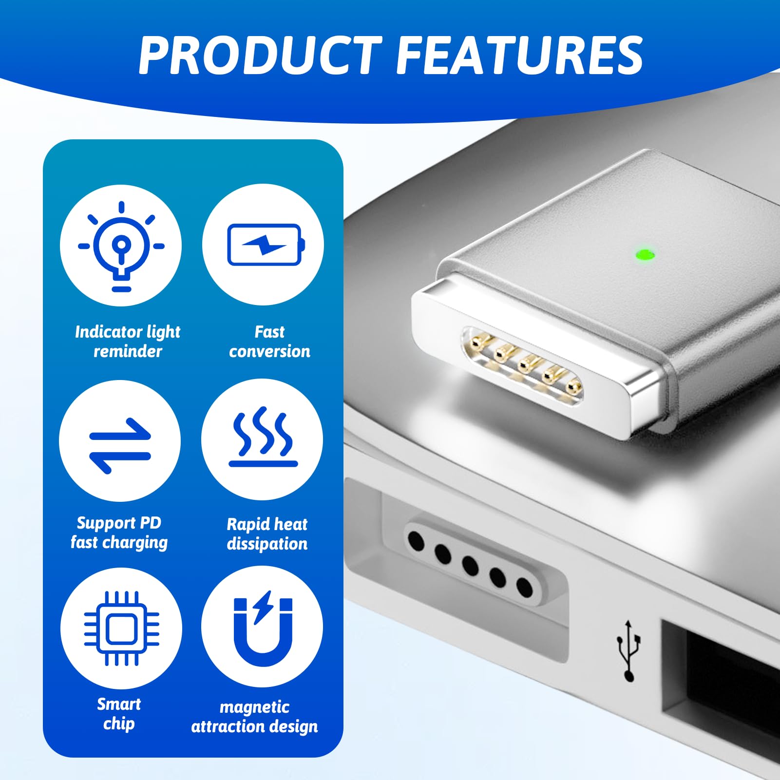 1 adattatore da USB C a magnetico per Magsafe 2,PD 100W T teste da tipo C a magnetico 2 Power Converter di ricarica, compatibile con MacBook 15inch A1398/MC976/MD506/ME665/ME293/ME294 2013-2015