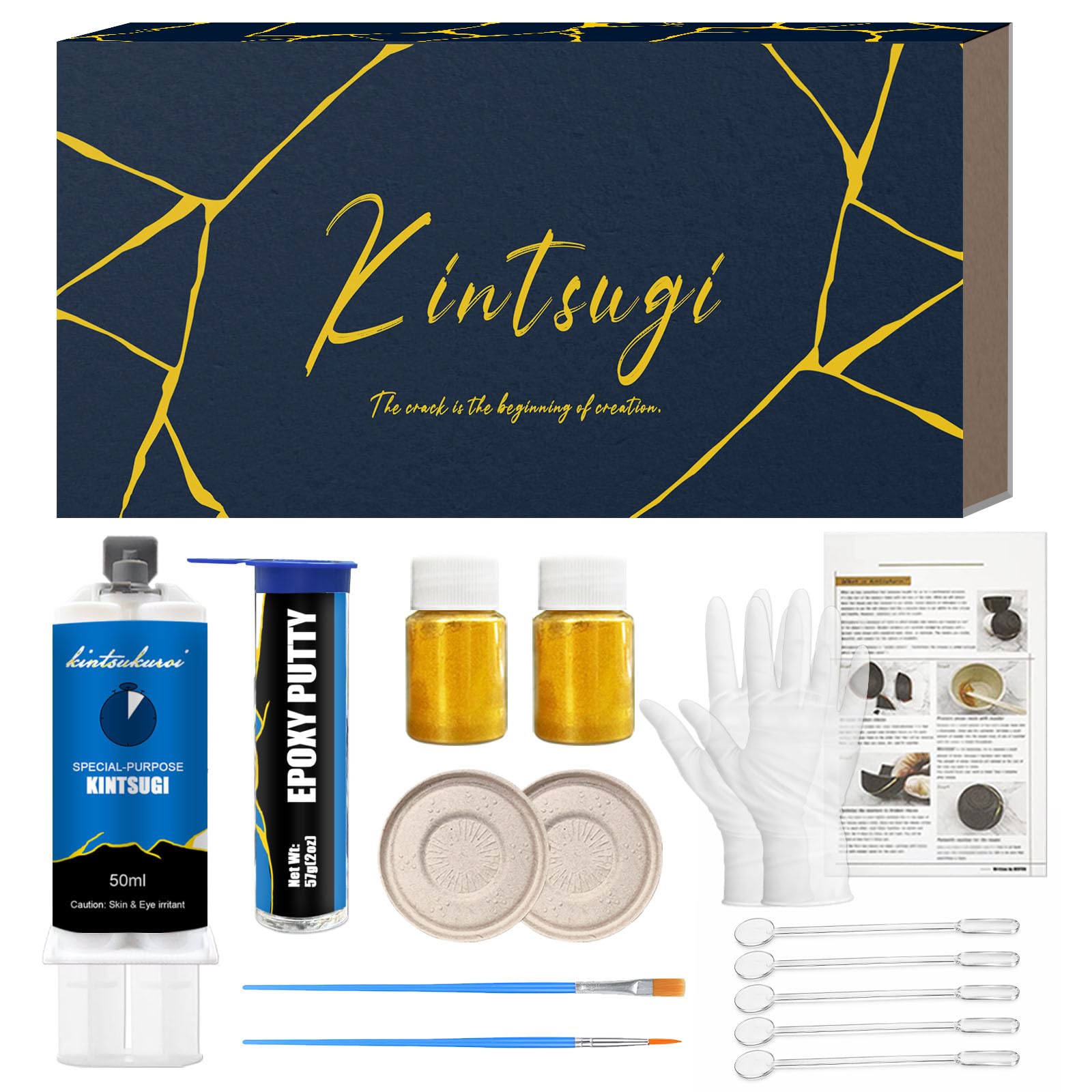 Kintsugi Repair Kit Gold Upgrade, Kintsugi kit Repair Your Meaningful Ceramics with Gold Glue & Epoxy Putty, Craft, Starter Ceramic Perfect for Beginners