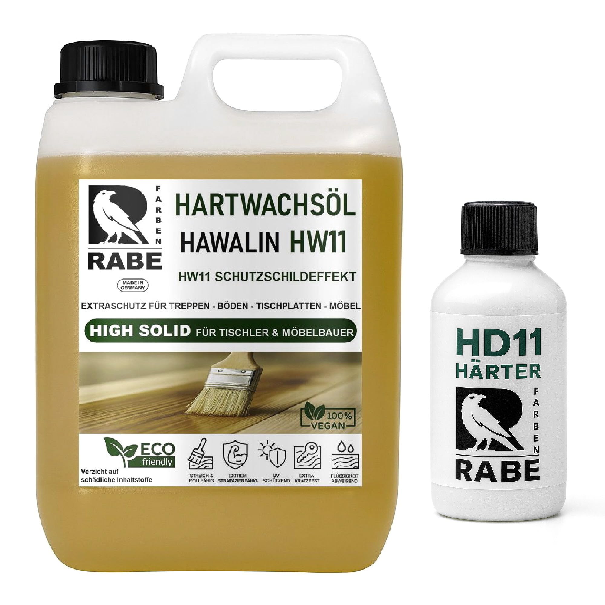 RABE 2K Hartwachsöl Hawalin HW11 mit Härter High Solid Farblos seidenmatt Parkett Möbel Öl (1, Farblos Natur Seidenglänzend, 2,75 Liter)