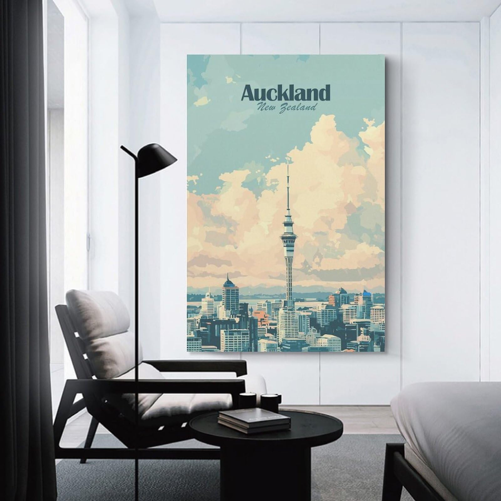 Junmoney Wall Decor Canvas Print Auckland New Zealand Skyline Art, 24x36inch(60x90cm), for Study, Office Or Focused Interiors, Wall Art That Adds Style to Work Areas