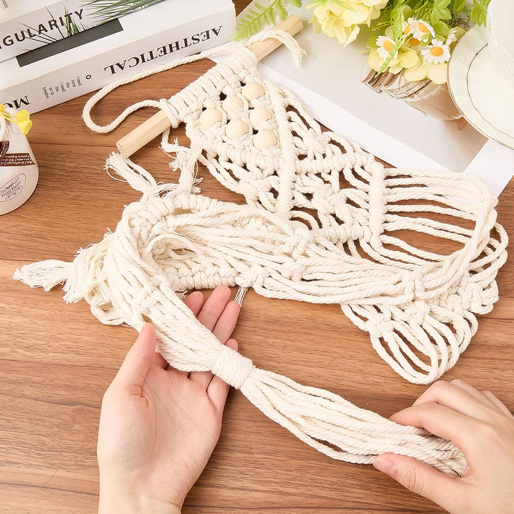 CREATCABIN Ukulele Wall Mount Hanger White Macrame Guitar Wall Hanger 7.87" x 37.4" Cotton Boho Hanging Stand Holders Hangers Alternative Kit with Wood Head for Acoustic Electric Guitars Walls Decor - Image 3