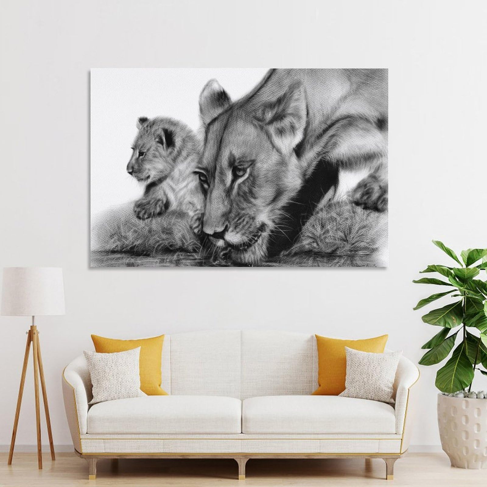 Junmoney Unframe-Style-23-2 Lioness And Her Cub Canvas Wall Decor, 24X36inch(60X90cm), For Flats, Guest Rooms Or Compact Rooms, Decorative Canvas Decor For Home Updates