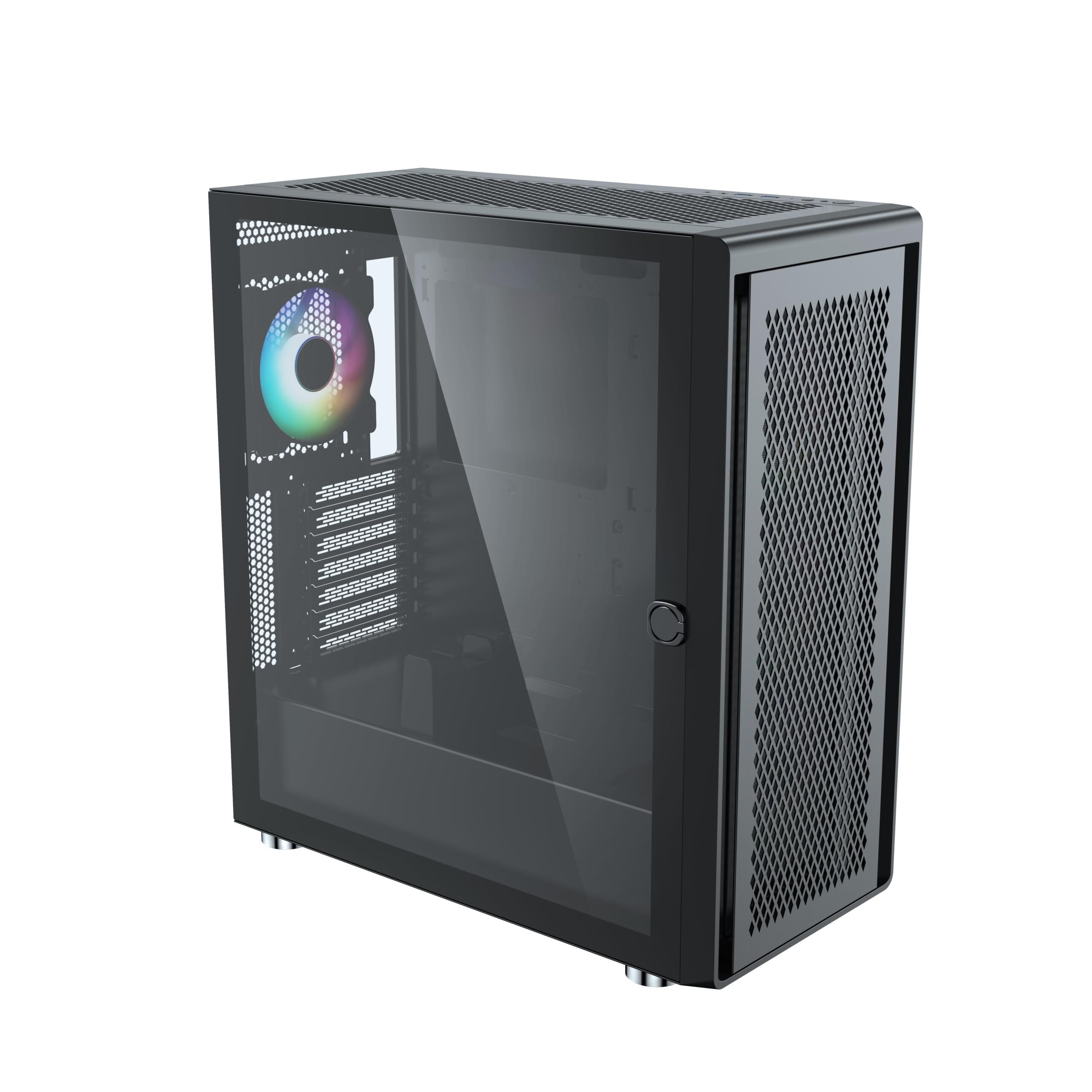 Air 100 Black Midi Tower ATX Case per PC, rete metallica, finestra laterale in vetro temperato, 4 ventole A-RGB da 120 mm preinstallate, radiatori da 360 mm, scheda madre E-ATX/ATX/mATX/ITX