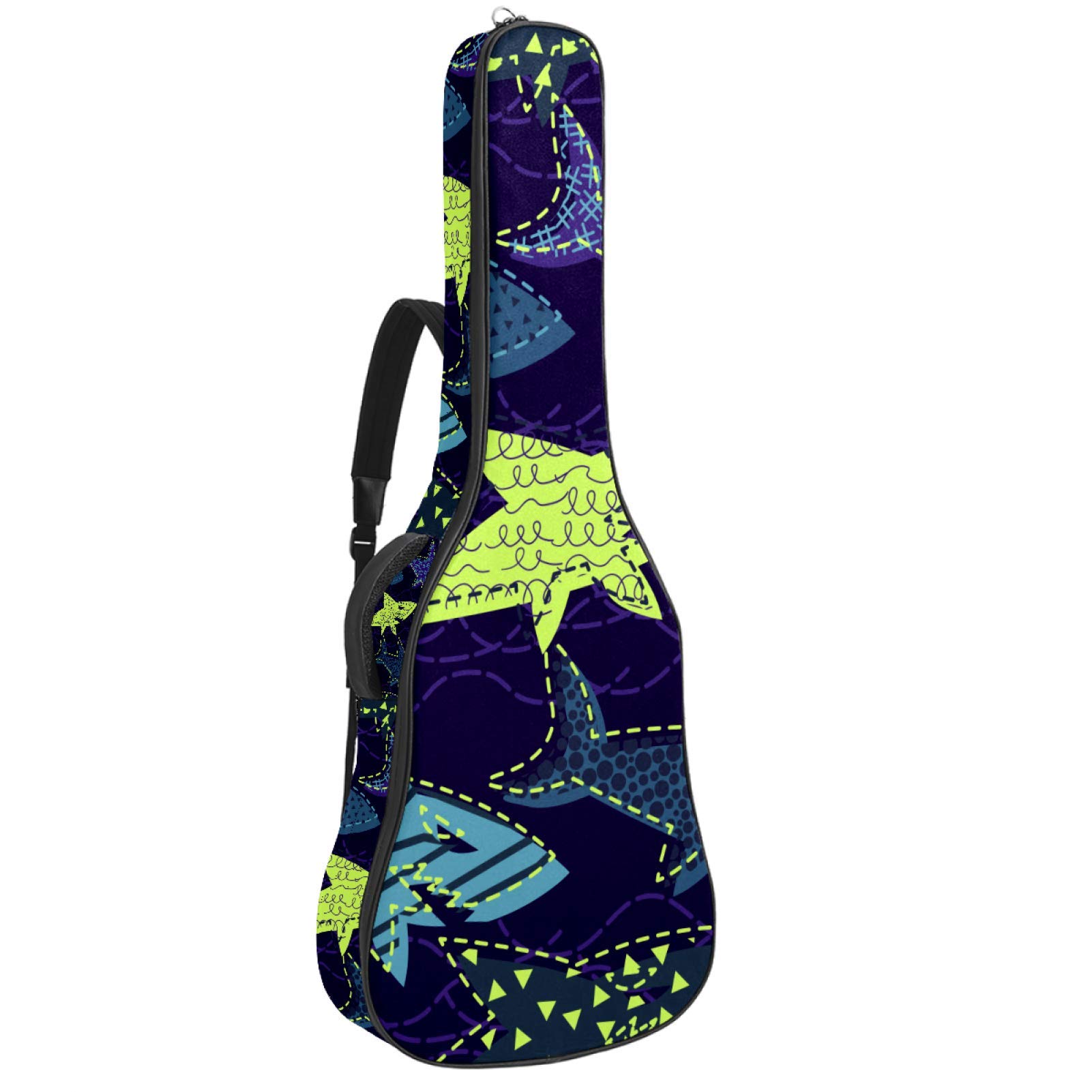 Gitarrentasche mit Reißverschluss, wasserdicht, weich, für Bassgitarre, Akustik- und klassische Folk-Gitarre, Hai und Meer, Violett