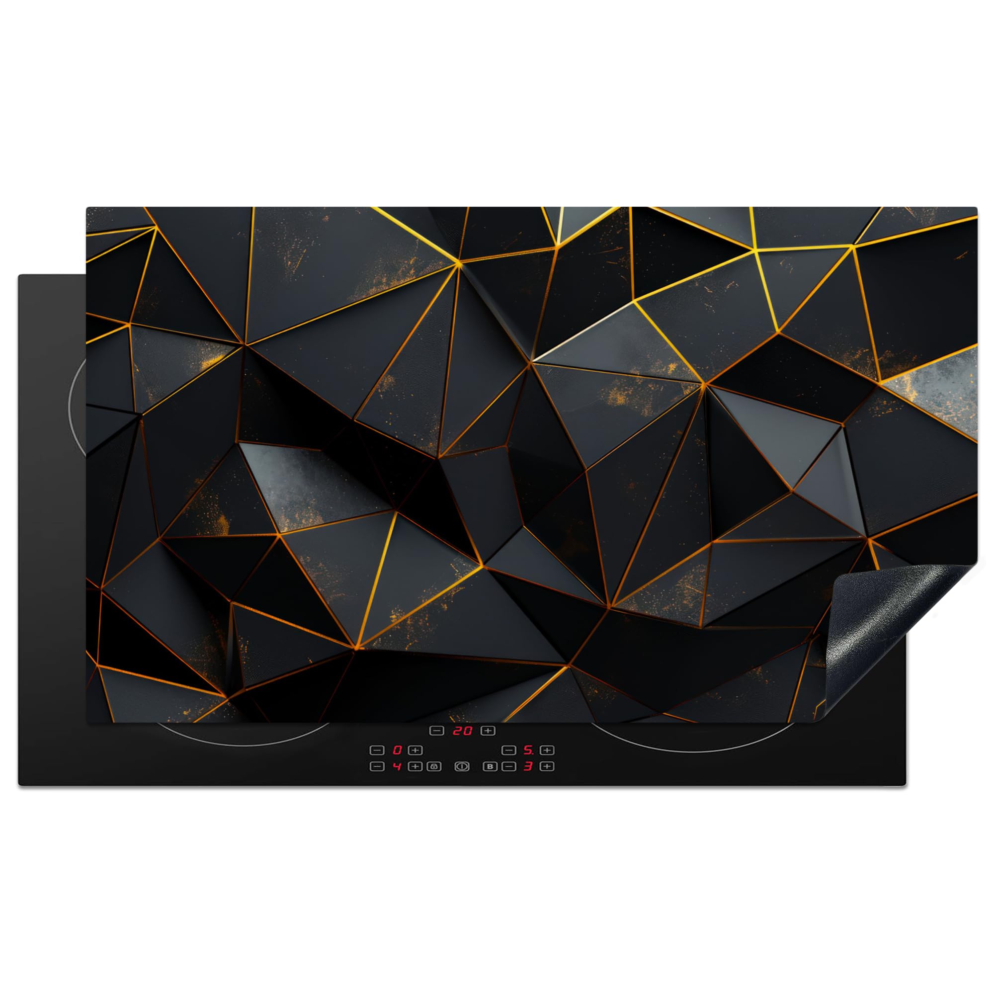 KitchenYeah© Induction Hob Cover Protector Mat 20.5"x35.9" / 91.2x52 cm Kitchen Universal Ceramic Covers for Electric Cookers Vinyl Black - Pattern - Gold - Texture