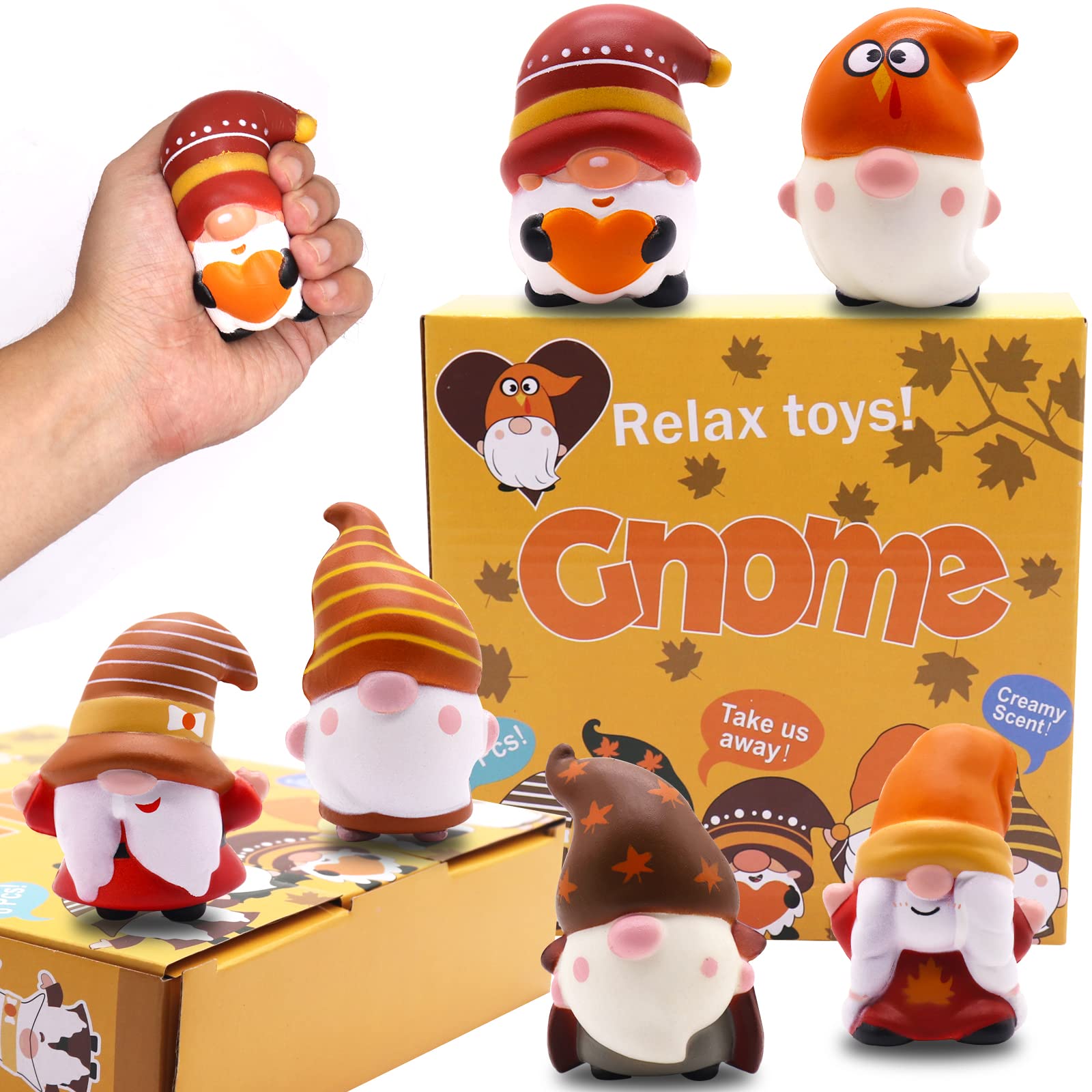 JOINBO Thanksgiving Gnomes Squishies Toys for Kids,6 Pack Thanksgiving Party Favor Set Slow Rising Stress Relief Super Soft Squeeze Gift for Boys