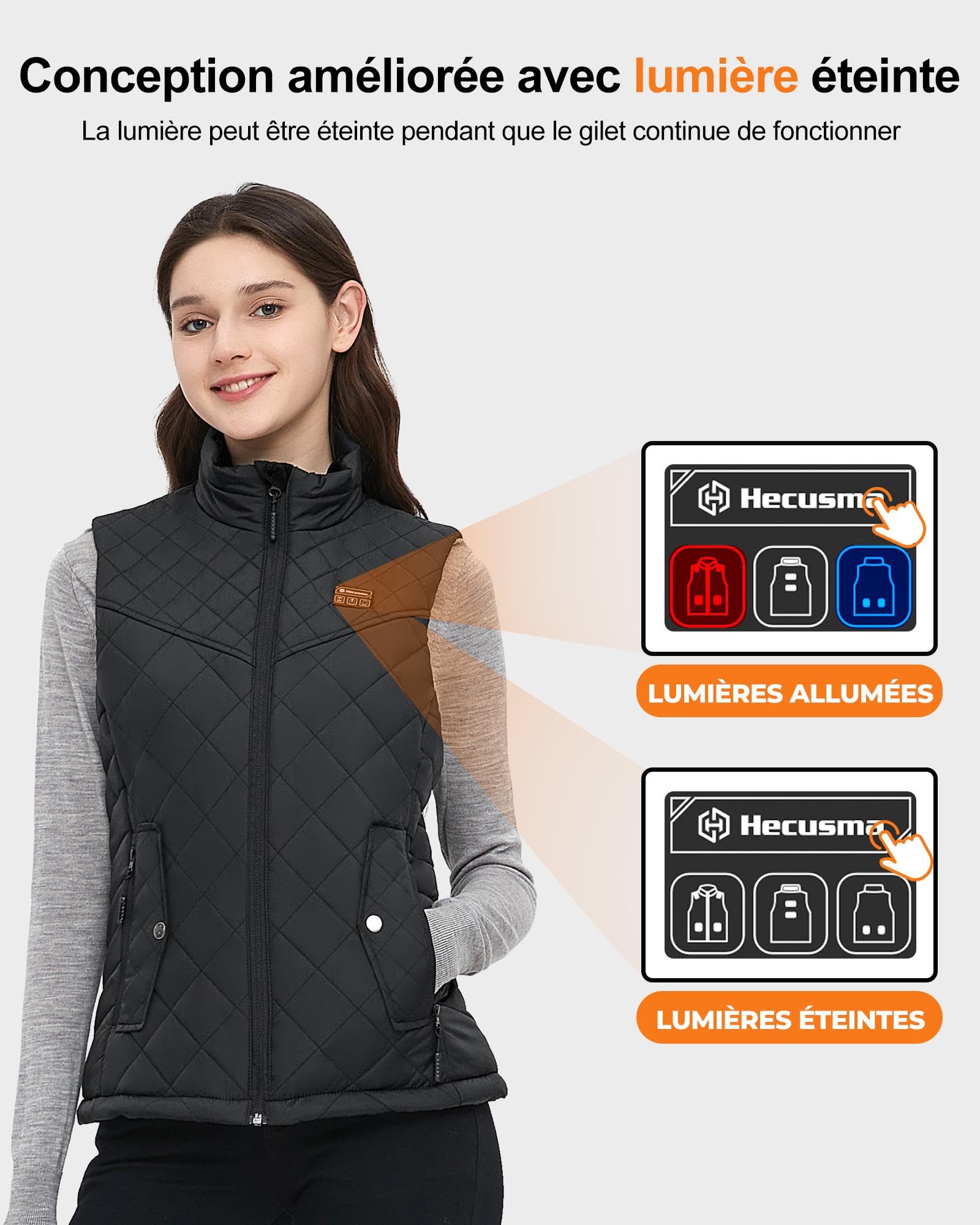 Gilet Chauffant Femme avec Batterie incluse 16000mAh 7.4V, Veste Chauffante Femme Conception Sans Lumières, Gilet Chauffant Electrique pour de Plein Air Sports Hiver