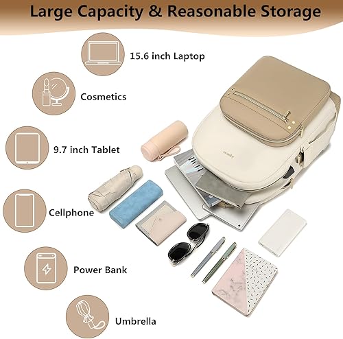 Miniatura 5 de Mochila para laptop para mujer, bolsas de trabajo de 15.6 pulgadas, mochila de viaje con cargador USB, mochila universitaria impermeable, mochila de