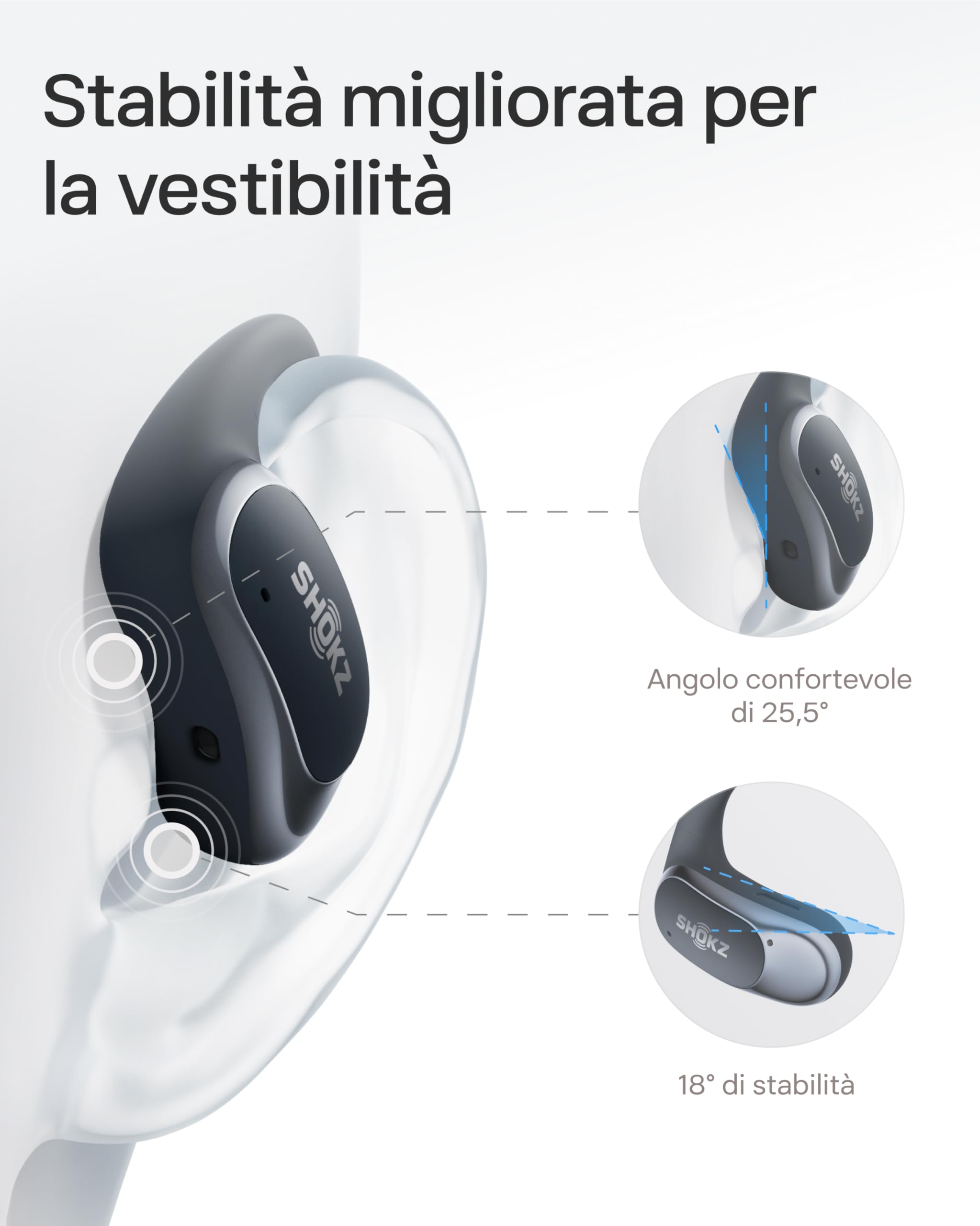 SHOKZ Cuffie Open-Ear OpenFit Air, auricolari Bluetooth wireless con microfono, con gancio auricolare Air, ricarica rapida, 28 ore di riproduzione, resistenza all'acqua IP54 per l'allenamento, Nero