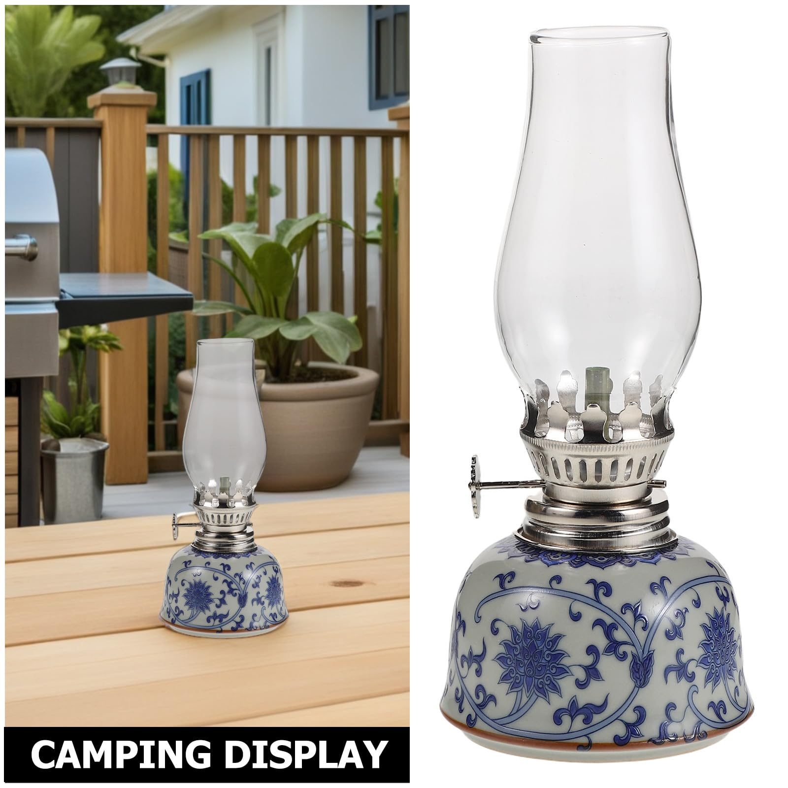 GALPADA Lampe à Huile et Adaptée Vintage Motif en Céramique et Verre Légère pour Café et Espaces Tranquilles