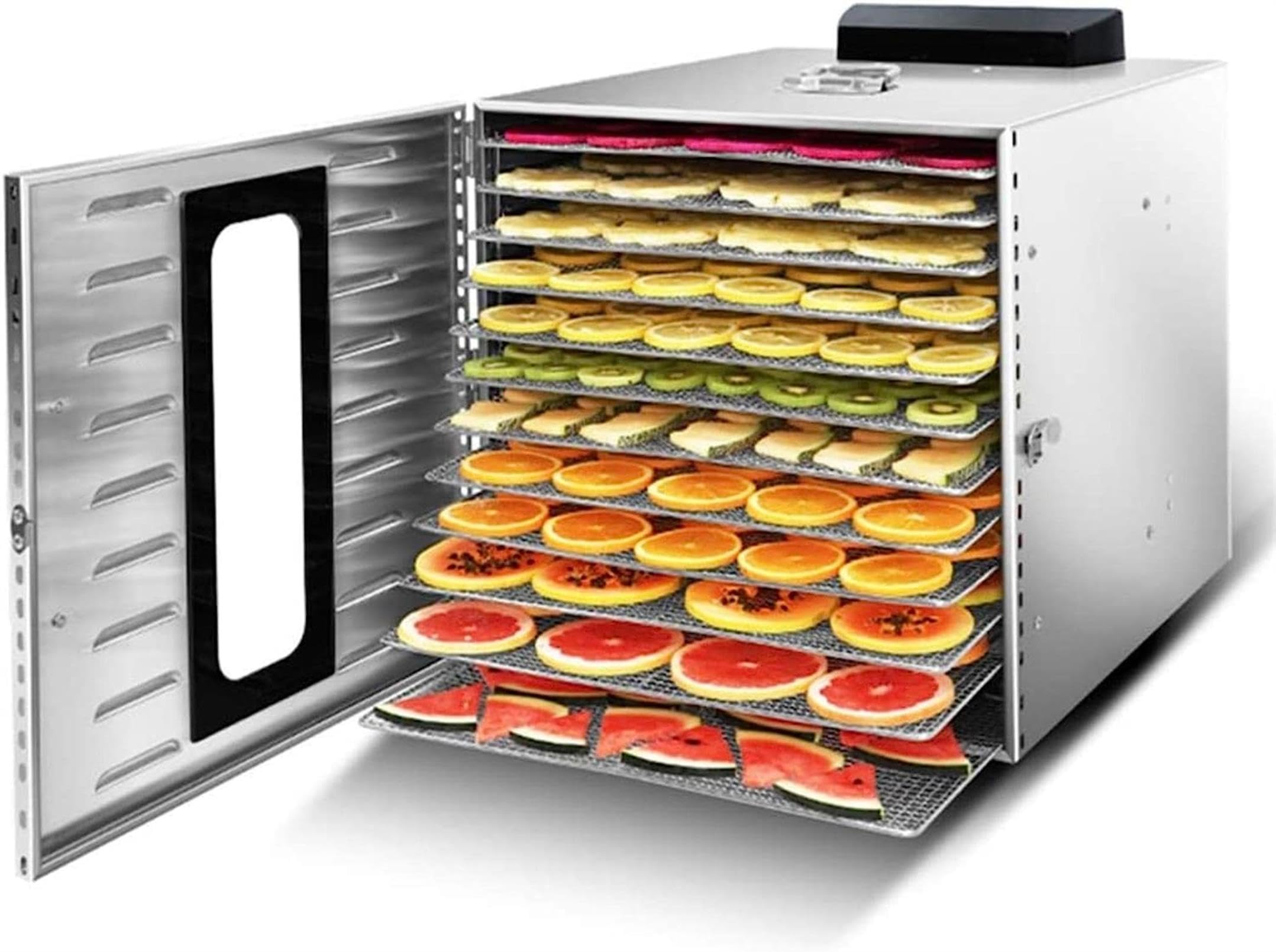 Stainless Steel 12-Layer Food Dehydrator, 1000W Fruit Dryer with Digital Display, Temperature Setting 30~90°C, Suitable for Fresh Processing of Fruits, Vegetables and Meat