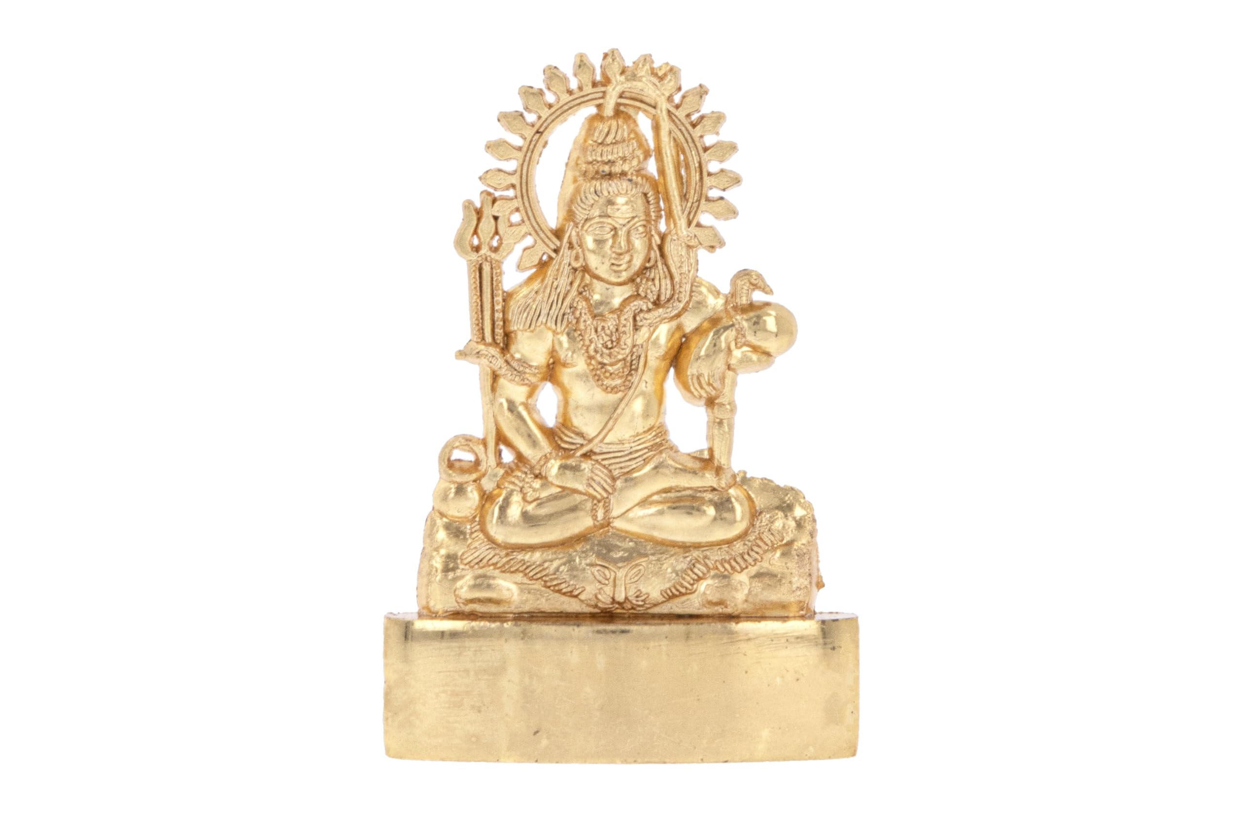 Indiabazaar Golden Lord Shiva Statue Murti Metal Small Shiva Shankar Adiyogi Hindu Indian God For Car Dashboard Home Office Desk Mandir Temple Pooja Décor Diwali Wedding Gift (3 Inch)