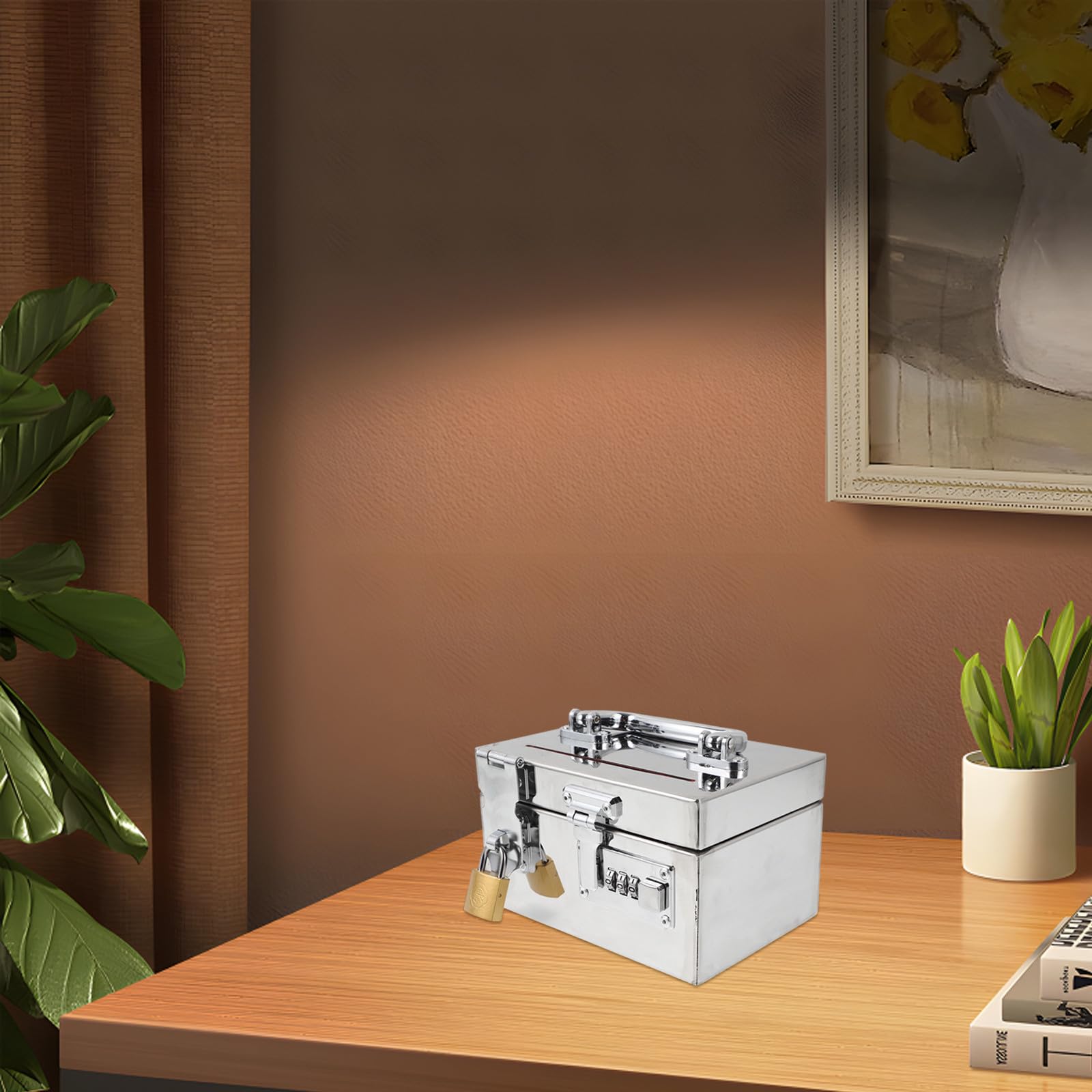 Mikikit Grosse Tirelire en Acier Inoxydable Serrure à Code, Boîte à Économies Portable Maison, Design Simple et Fonction D'épargne Sécurisée
