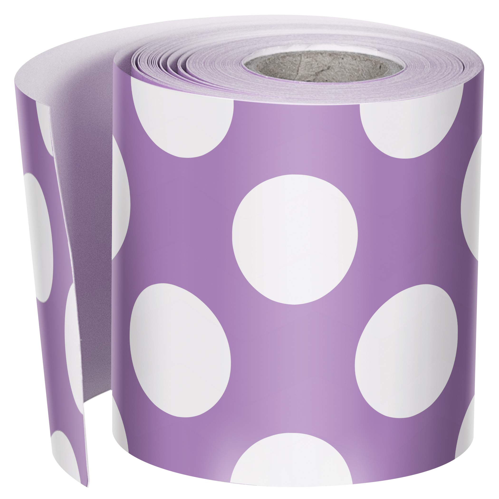 Schoolgirl Style Straight Polka Dot Bulletin Board Border—Rolled Purple