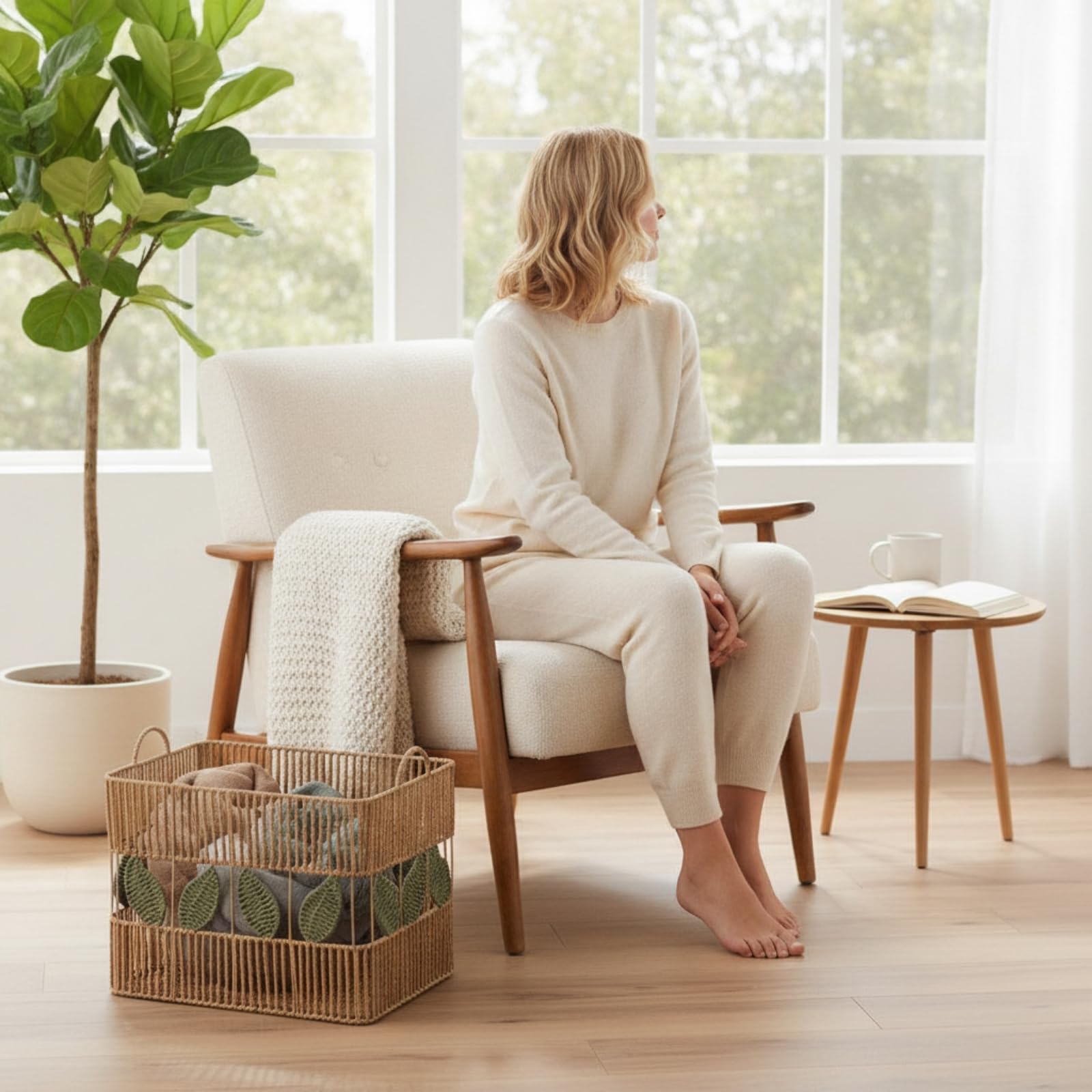 Qianly Cesto Portabiancheria con Manici Decorativo Cesto Intrecciato a Mano Traspirante Cestino per Bagno, Cesto Portaoggetti In Corda Intrecciata Con Doppie Maniglie - Medio