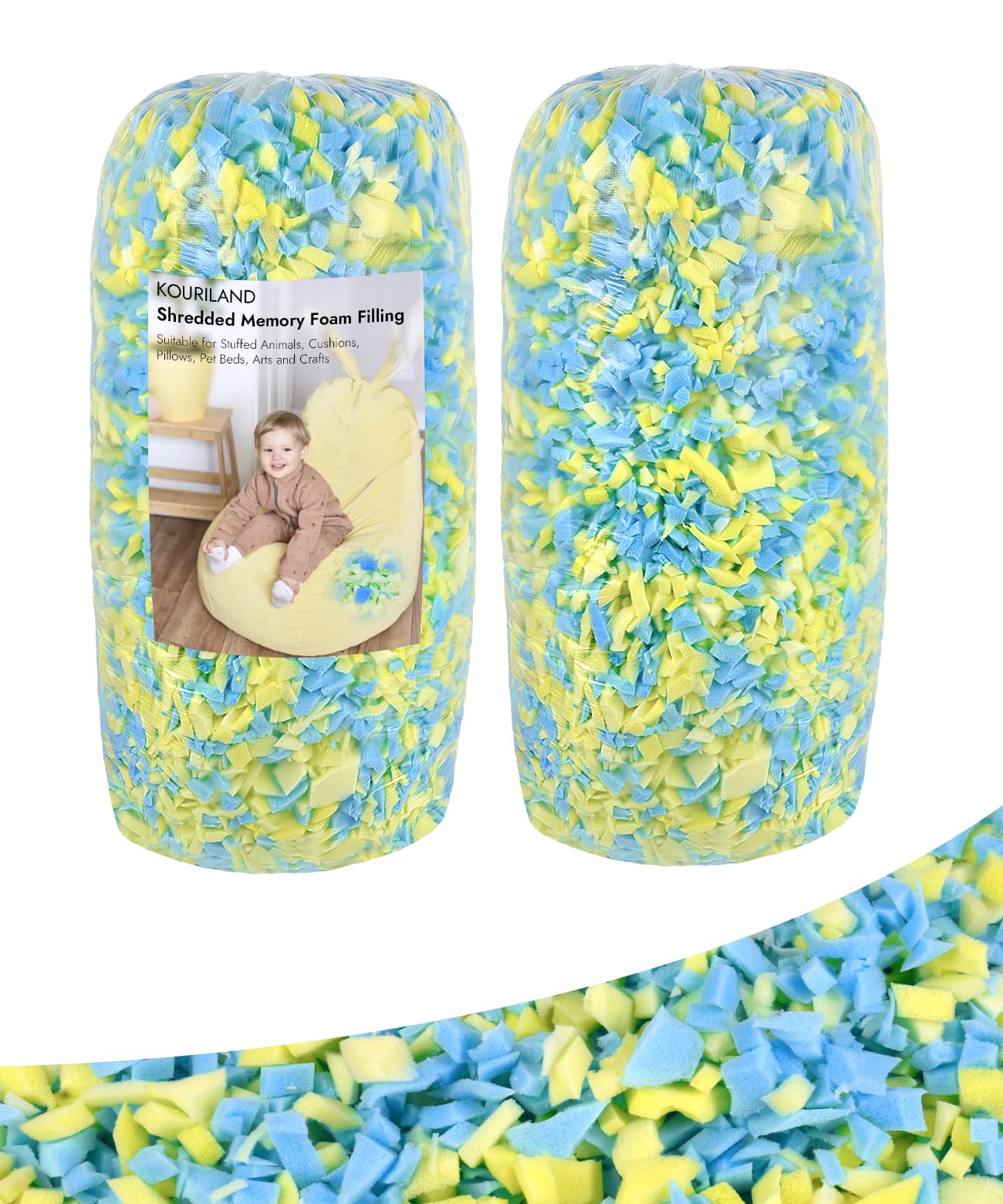 KOURILAND 10LBS Bean Bag Filler – Shredded Memory Foam Refill with Cooling Gel, Soft & High Resilience Foam Filling for Bean Bag Chair, Couch Cushion,