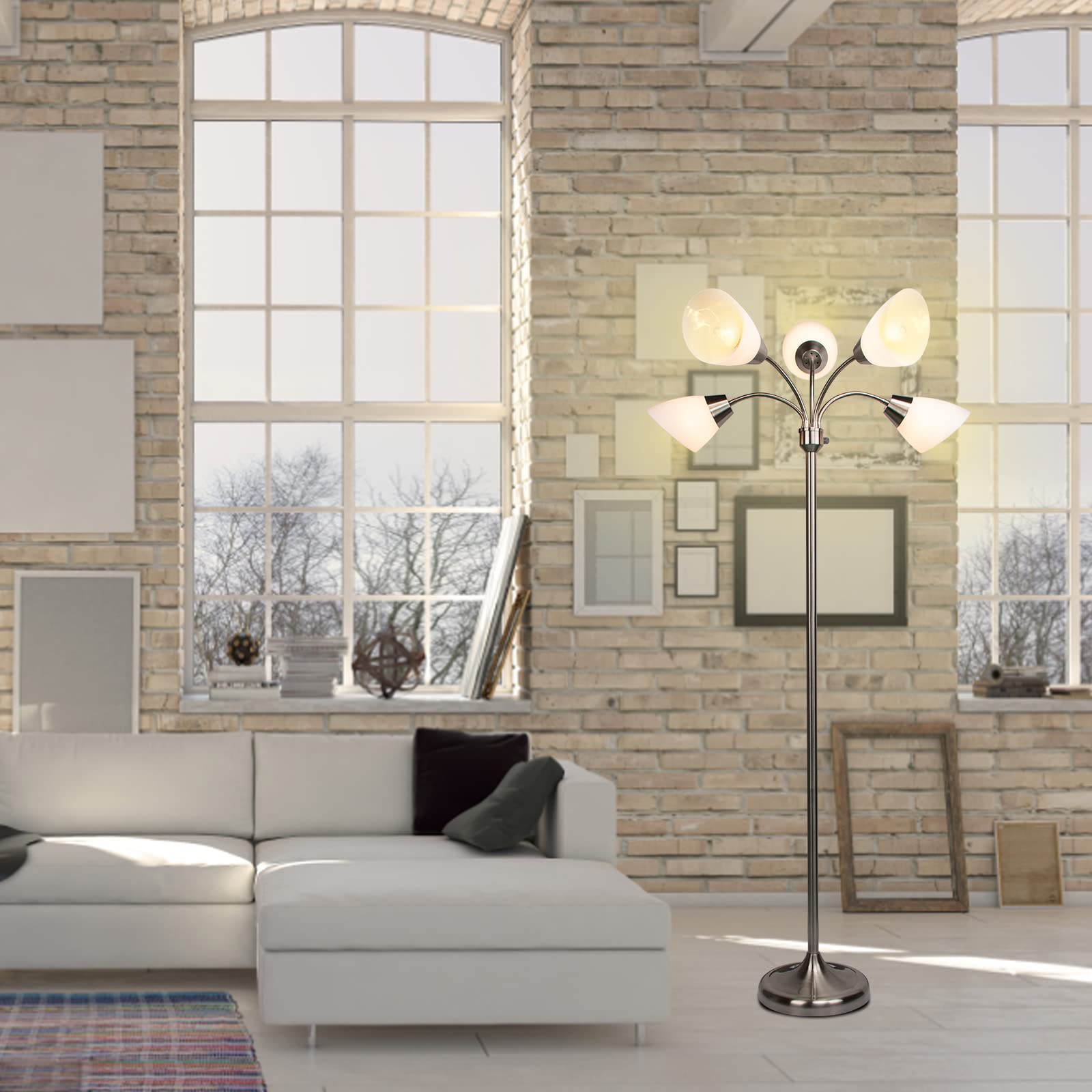 FIRVRE Klassische Stehlampe Wohnzimmer, Leselampe Wohnzimmer Industrial Style, Schmale Stehlampe Vintage mit 5 Flammig für Büro Schlafzimmer Sofa Studio