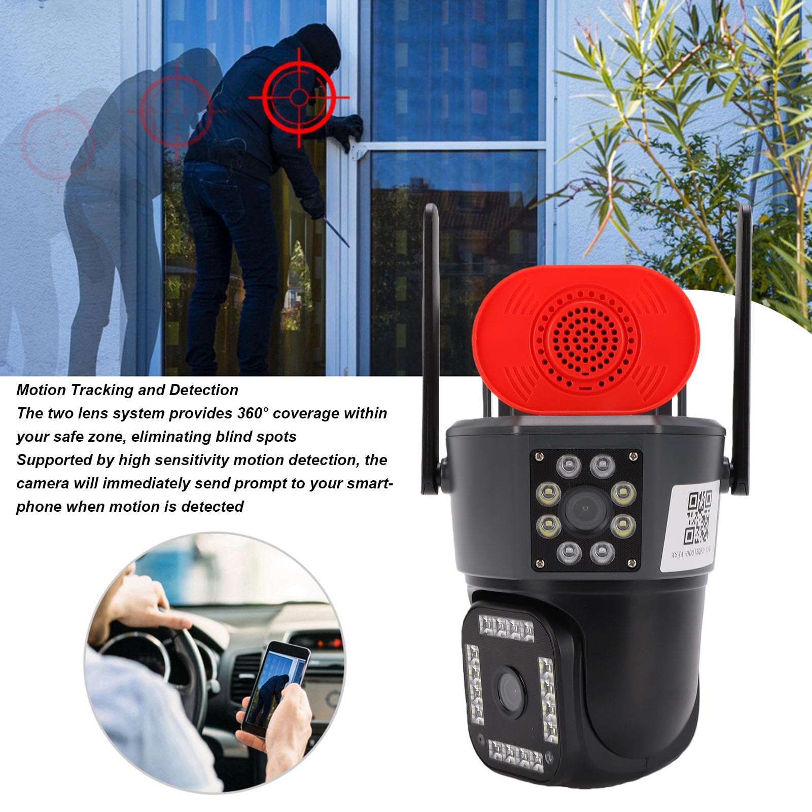 Lazmin112 Telecamera di Sicurezza Solare, Doppia Lente 1080P, Zoom 12X, Copertura a 360°, Rilevamento del Movimento, Tracciamento AI, Scheda SIM 4G, Alimentazione Solare, 8MP, Visione