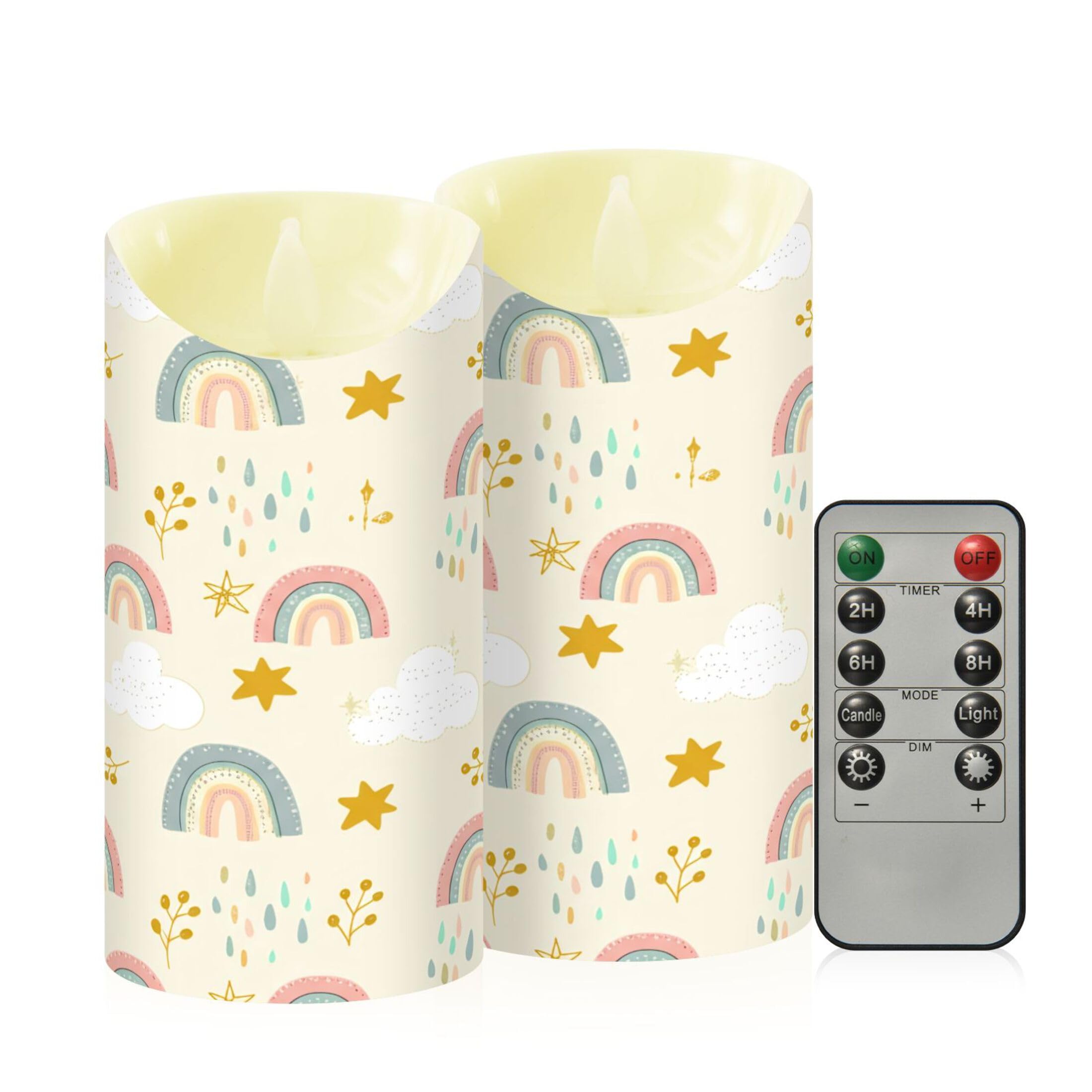 Kutsu Rainbows Flameless Candles Set of 2, Battery Operated LED Flickering Candles with Remote and Timer, Plastic Pillar Candles for Home Wedding Decor