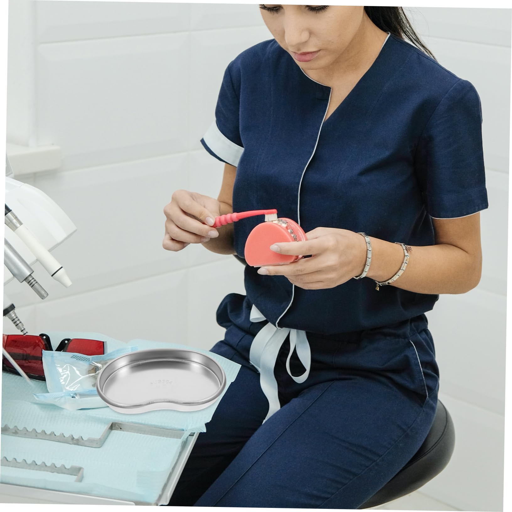 Vassoio In Acciaio Inossidabile Per Dentista/Salone - Design Antiscivolo, Facile Da Pulire, Dimensioni 20x13x2.5 Cm