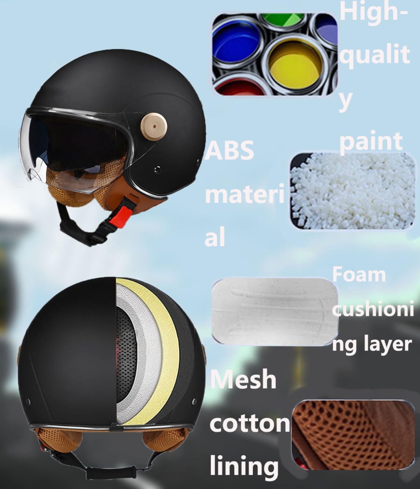 Casque De Moto Urbain, Casque Jet, Idéal pour Les Hommes Et Les Femmes,Casque De Moto Homologué ECE/Dot Demi Casque Allemand pour Vélos Motos Chopper Scooter Mobylette