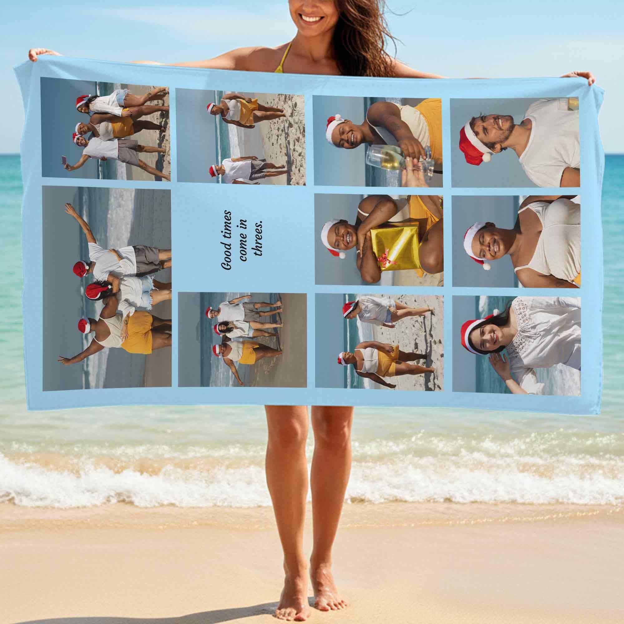 Print Maniacs Custom Personalised Beach Towel Photo Collage with Message Microfibre Large Quick Dry Lightweight Travel Towel Holiday Pool Gym Spa Gift