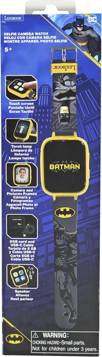 LEXiBOOK, Batman, Selfie Camera Watch, HD Touch Screen, 720p Camera, MP3 Player, Built-in Speaker, Dictaphone, Pedometer, 5 Games, Blue, DMW070BAT