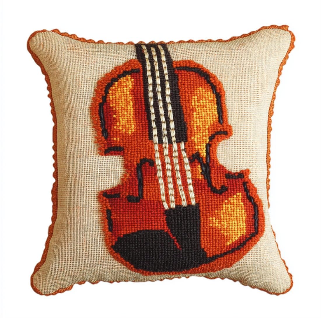 Kitquiver Latch Hook Kits for Adults Cartoon Violin Latch Hook Kit for Adults Beginners Embroidery Crochet Set DIY Throw Pillow Covers Kits 17x17In