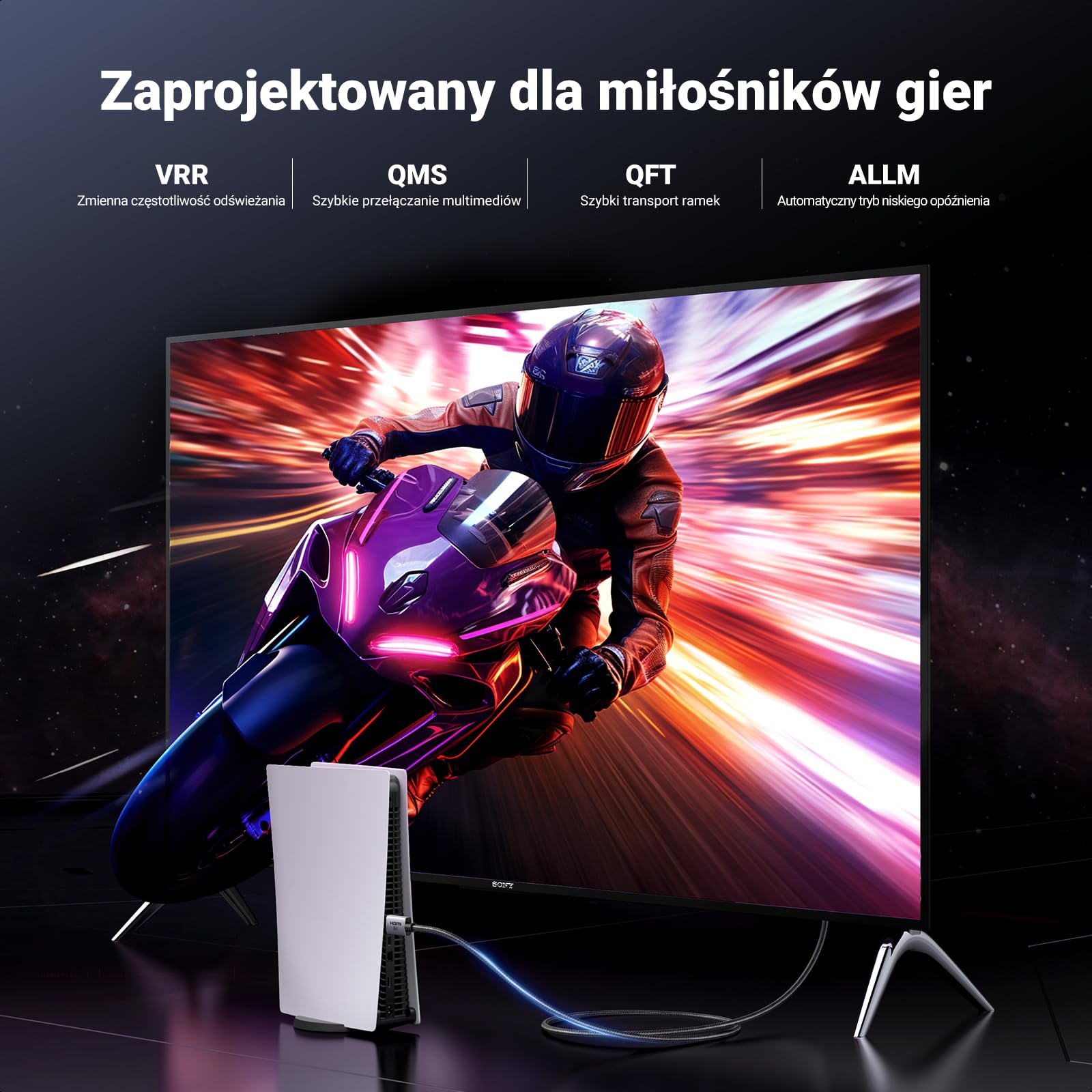 UGREEN Kabel HDMI 2.1 8K 60Hz 4K 240Hz 165Hz 144Hz 120Hz 48Gbit/s High Speed, Kabel HDMI 2.1 Ultra HD eARC HDR 10+ HDCP Dolby Vision VRR Kompatybilny z TV/PS5/PS4/ Xbox Series X/Monitor/Laptop (1M)