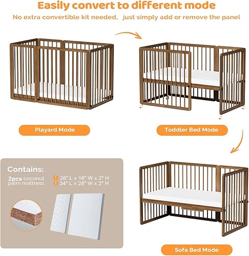 Miniatura 5 de JOYMOR Cuna convertible 8 en 1, incluye colchón de 2 pulgadas, se convierte en moisés, cuna media, cuna de tamaño matrimonial, sofá cama, cama para